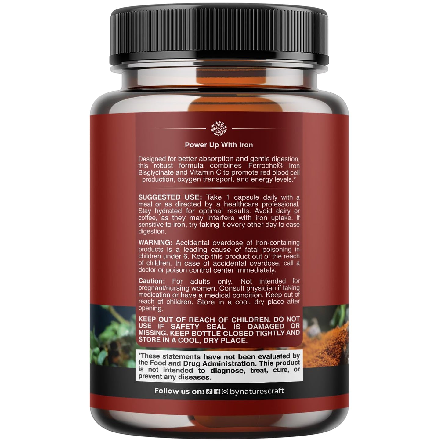 Natures Craft Slow Release Iron Bisglycinate Capsules with Vitamin C, 120 Capsules