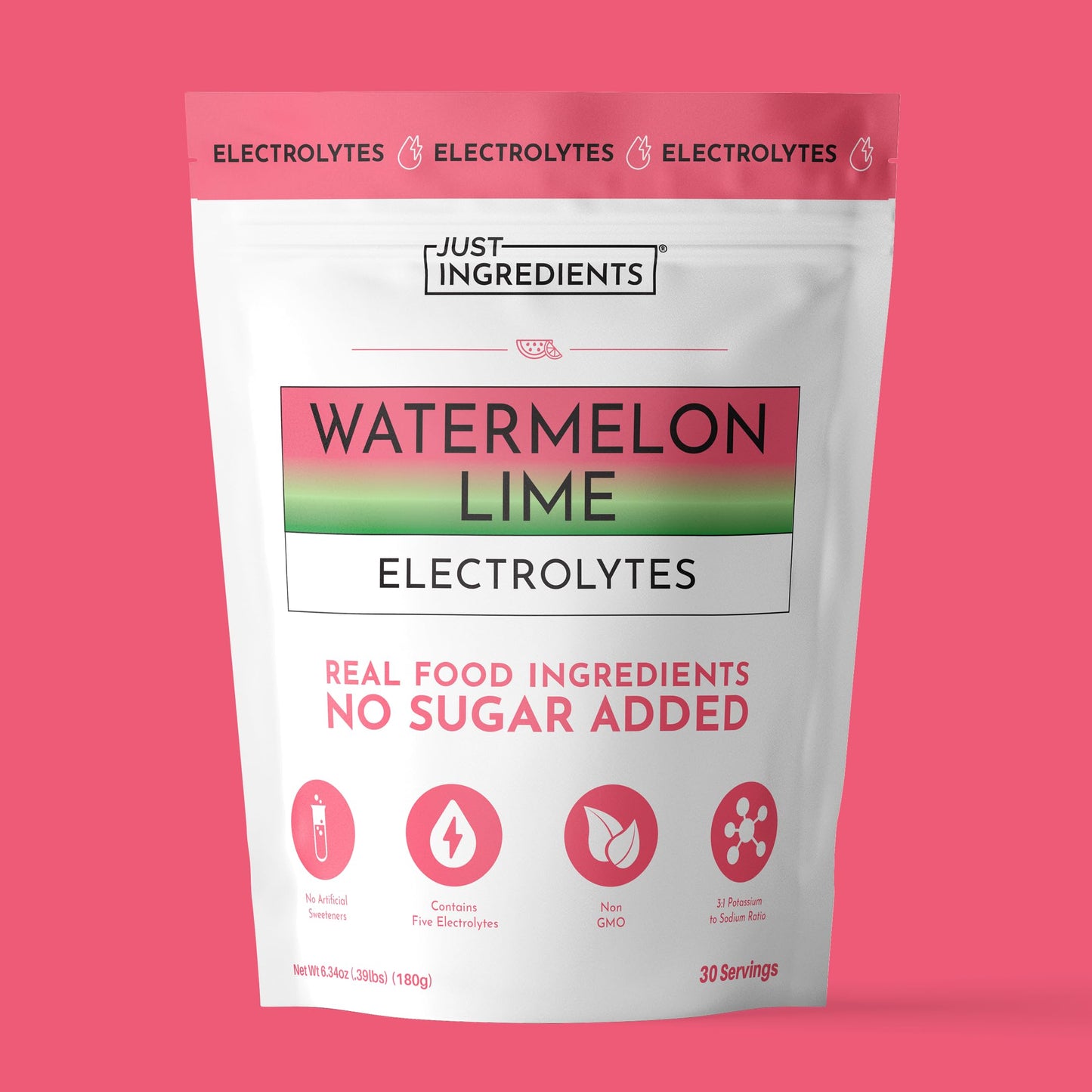 JUST INGREDIENTS Watermelon Lime Electrolyte Powder, 6.34 Ounce