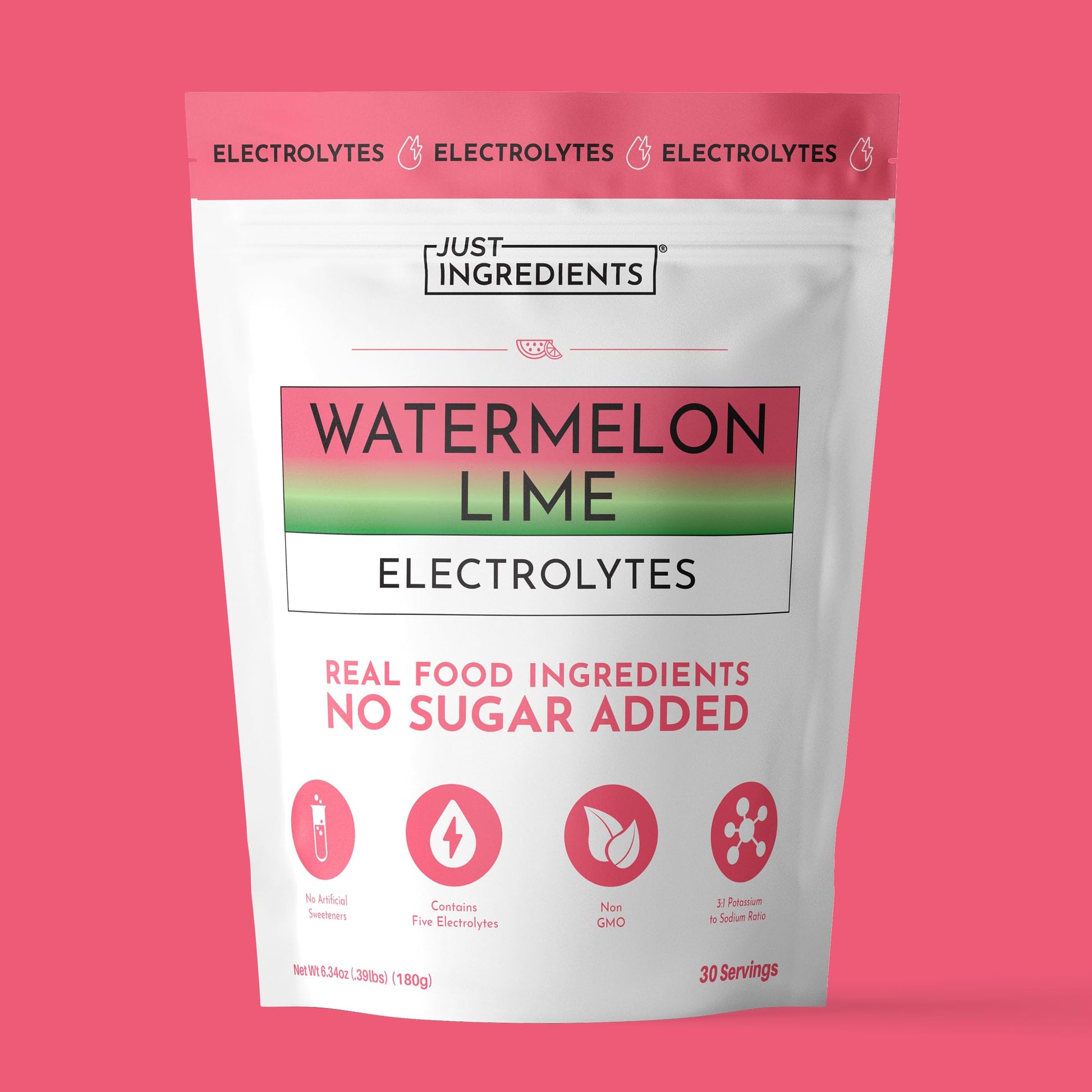JUST INGREDIENTS Watermelon Lime Electrolyte Powder, 6.34 Ounce