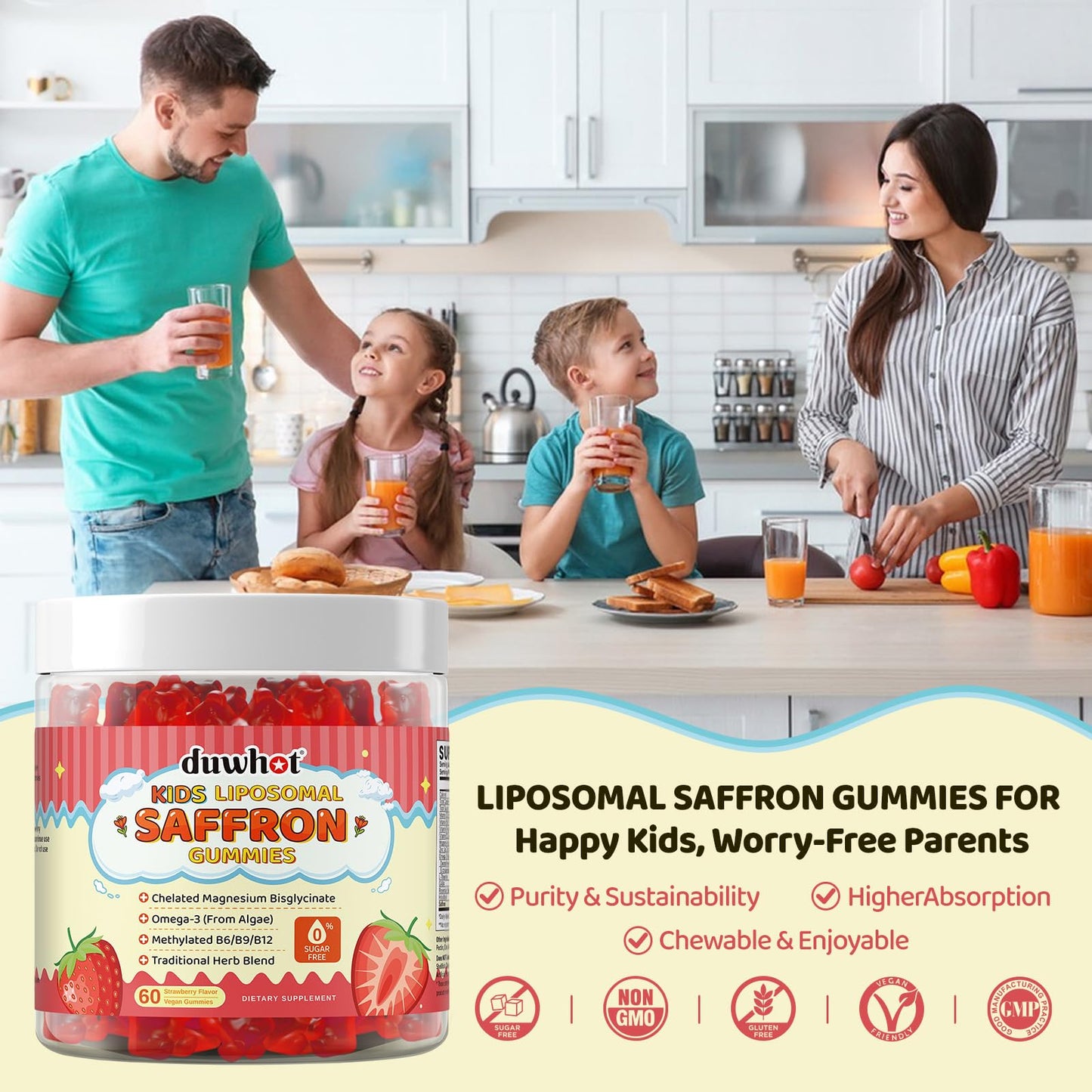 duwhot Liposomal Saffron Gummies for Kids 4+ 120 Gummies