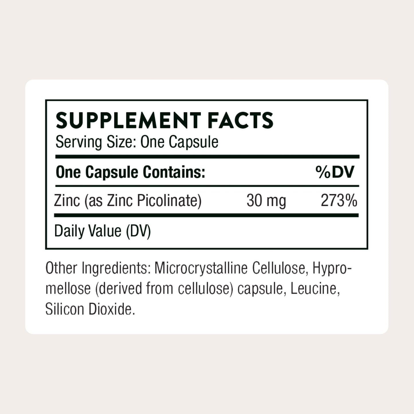 Thorne Zinc Picolinate 30 mg Capsules, 180 Count