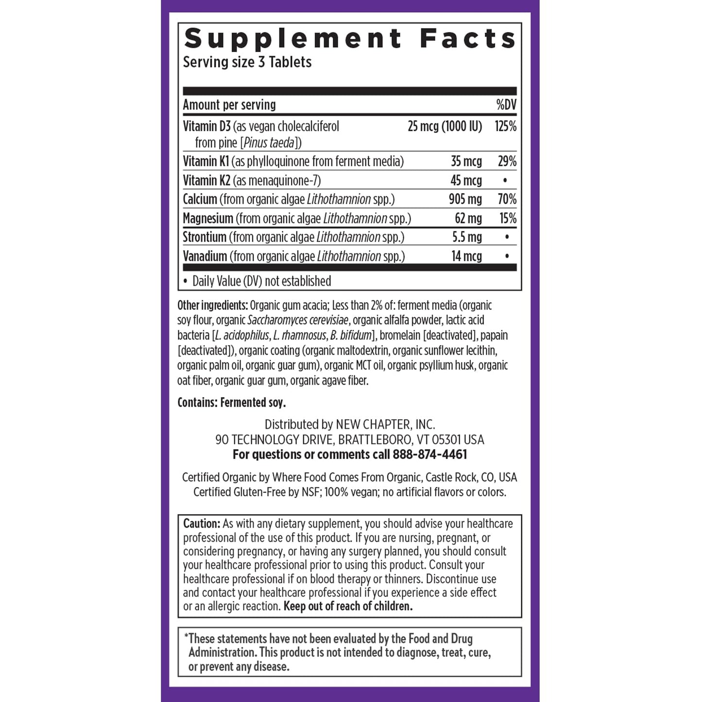 New Chapter Calcium Supplement - Bone Strength Plant-Based USDA Organic Calcium with Magnesium, Vitamin D3+K2, for Bone Health & Joint Mobility, Heart Support, 120 Tablets