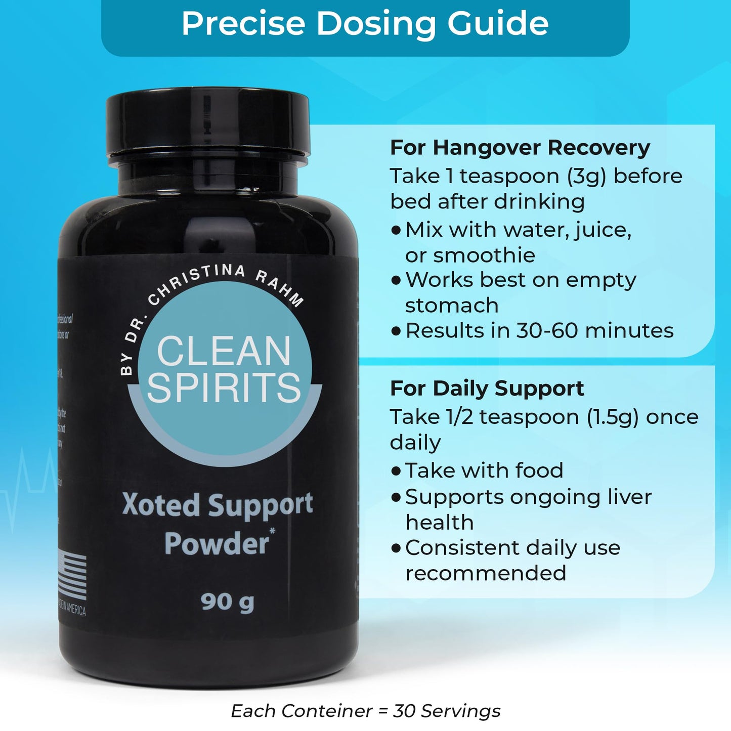 CLEAN SPIRITS BY DR. CHRISTINA RAHM Xoted Support Powder for Hangover Relief & Liver Support, 3.17 Ounce