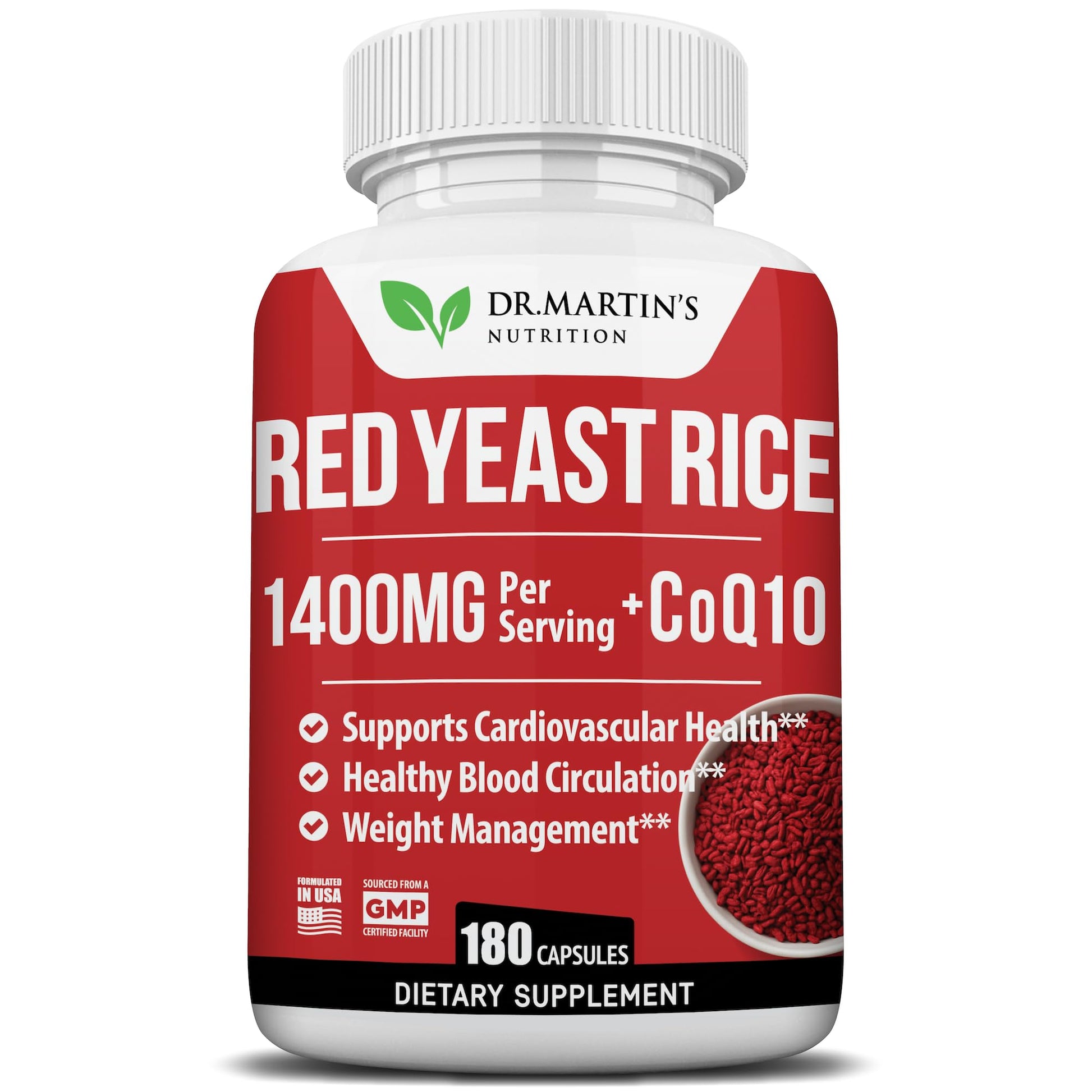DR. MARTIN'S NUTRITION Red Yeast Rice Extract & CoQ10 Supplement Capsule 180 Count
