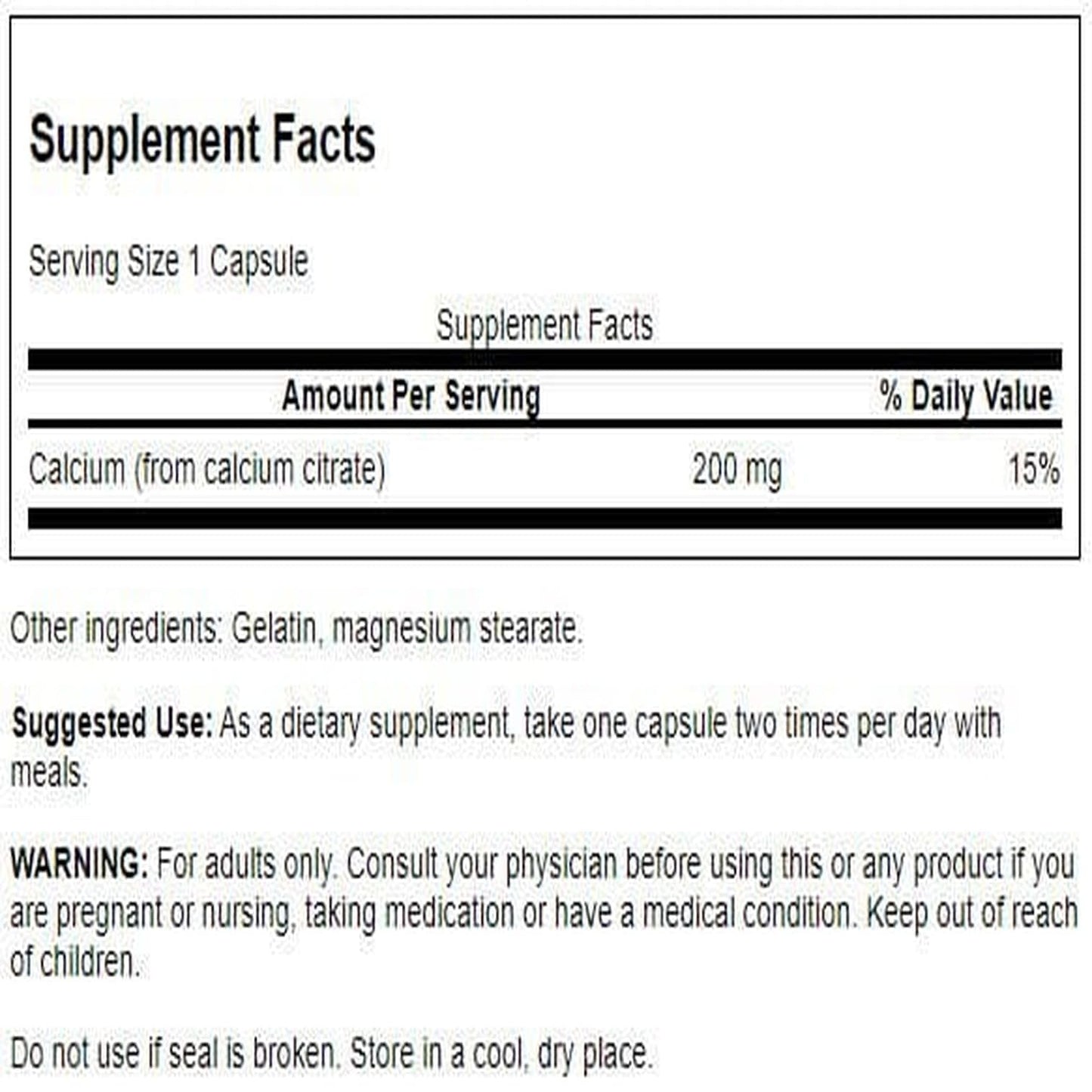Swanson Calcium Citrate 200 mg Capsules 120
