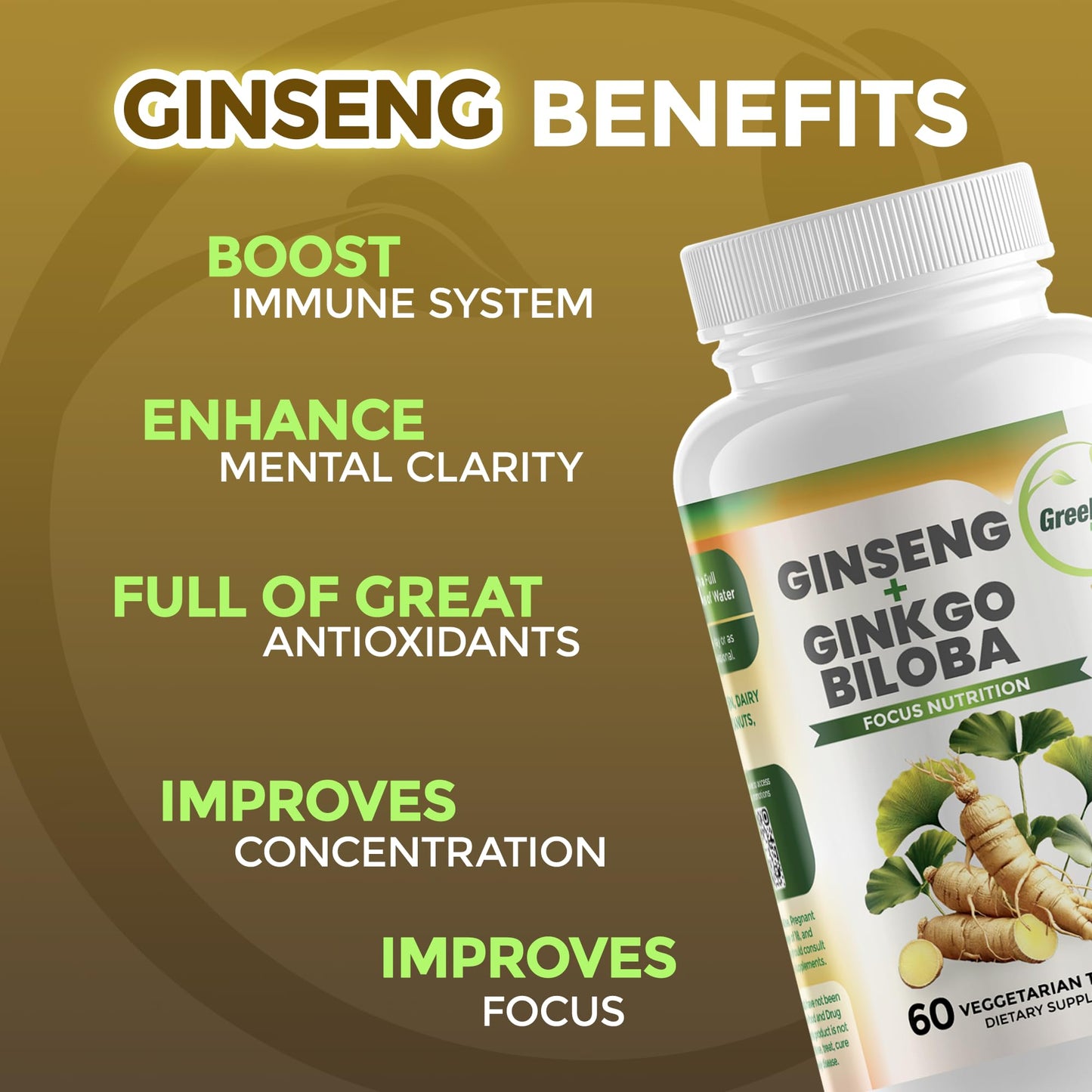 GreeNatr Ginkgo Biloba Panax Ginseng Moringa Capsules Bundle, 120 Capsules