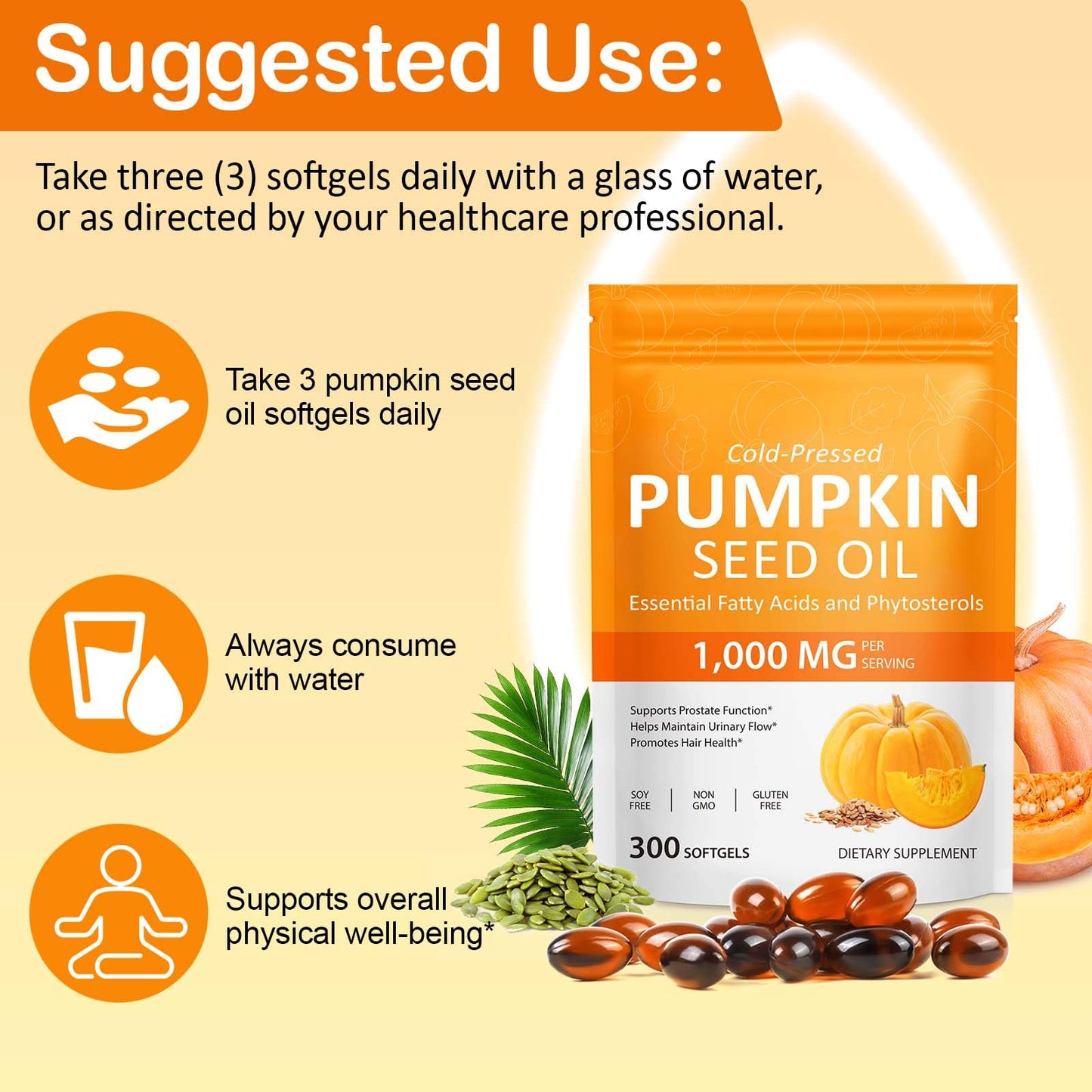 CFHQXSZ Pumpkin Seed Oil with Saw Palmetto Capsules, 300 Count