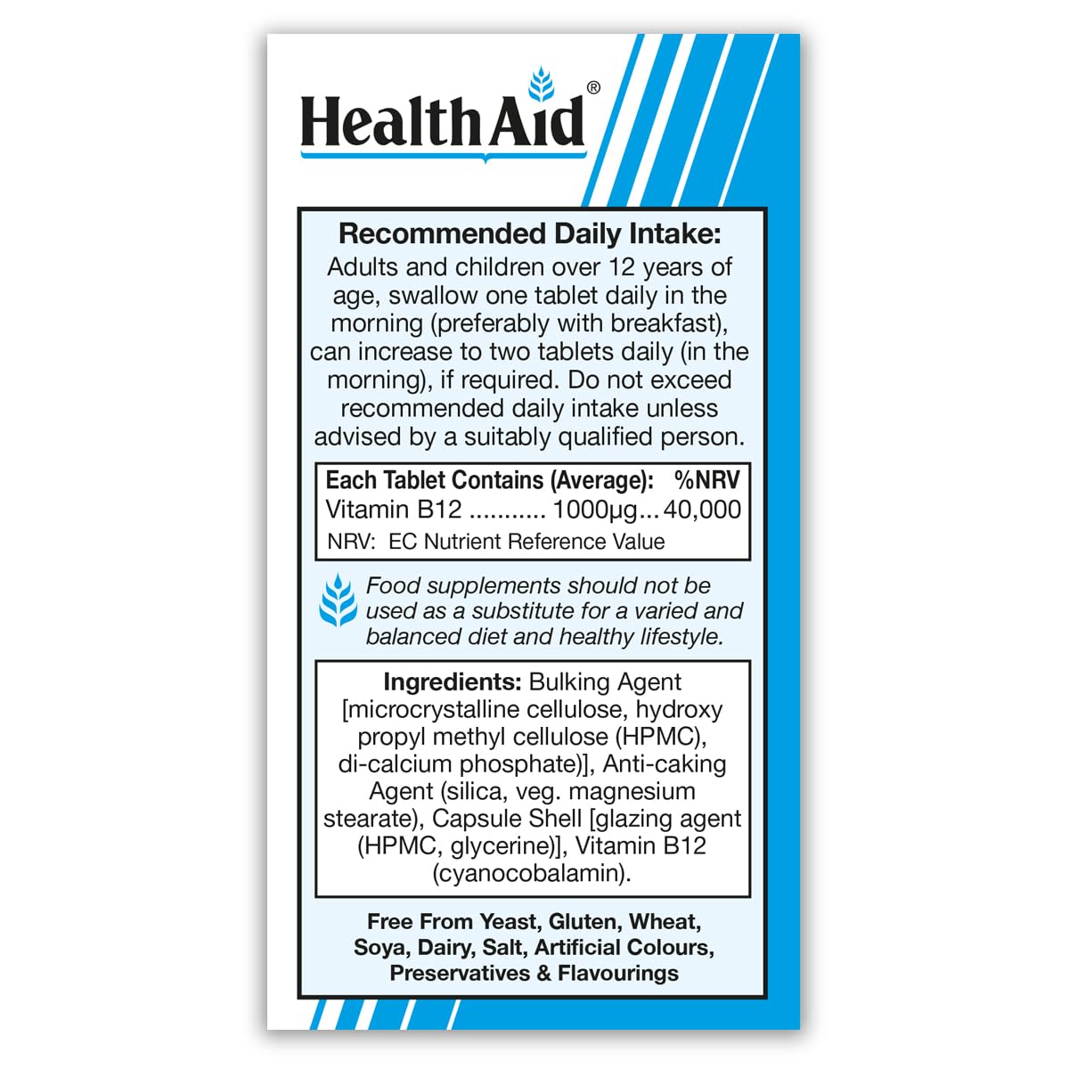 HealthAid Vitamin B12 (Cyanocobalamin) 1000ug - Prolong Release Tablet, 100 Tablets
