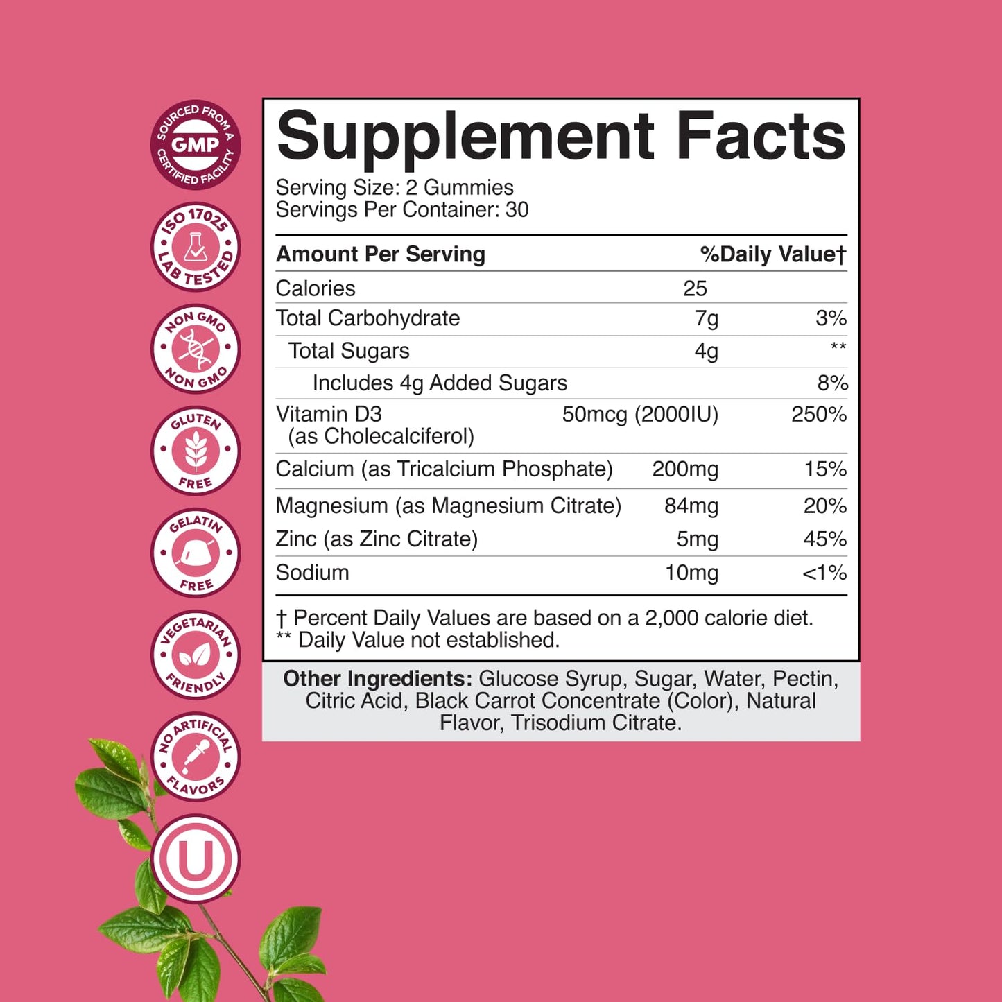 Natures Craft Calcium Magnesium Zinc Gummies with Vitamin D3 for Teeth and Bone Health, 60 Count