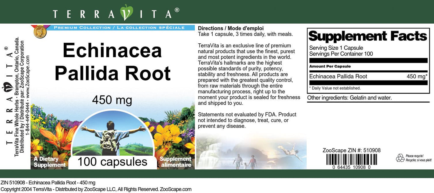 Terravita Echinacea Pallida Root 450 mg Capsules 300 Count
