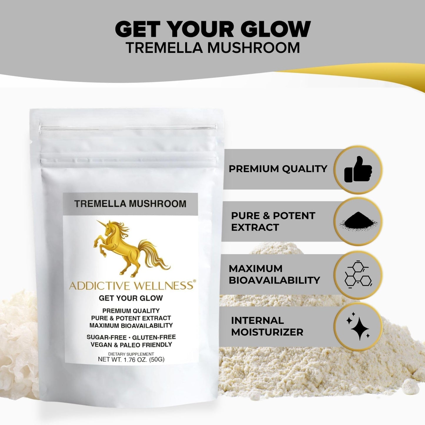 Addictive Wellness Tremella Mushroom Extract Powder 1.76 oz