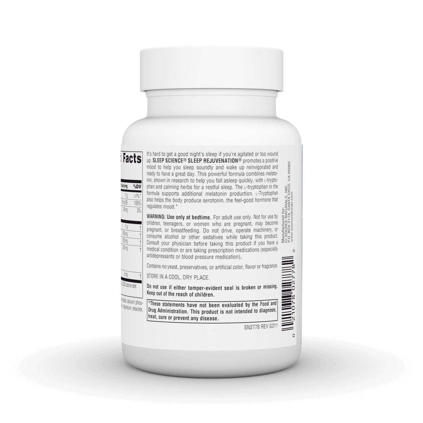 Source Naturals Sleep Science Sleep Rejuvenation, Melatonin and Tryptophan Complex for Restful Sleep Support, 60 Tablets