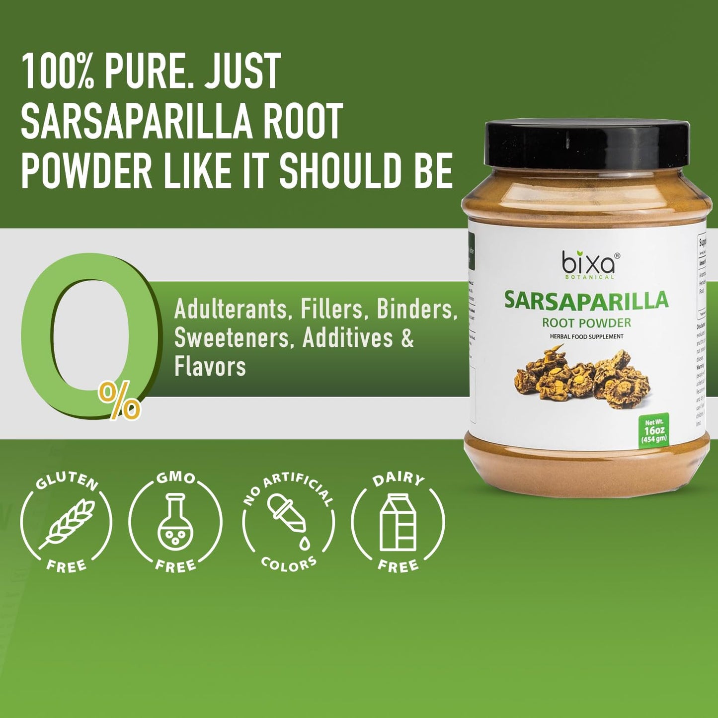 bixa BOTANICAL Sarsaparilla Root Powder Hemidesmus Indicus (Anantmool) Ayurvedic Herbal Supplement, 16 oz