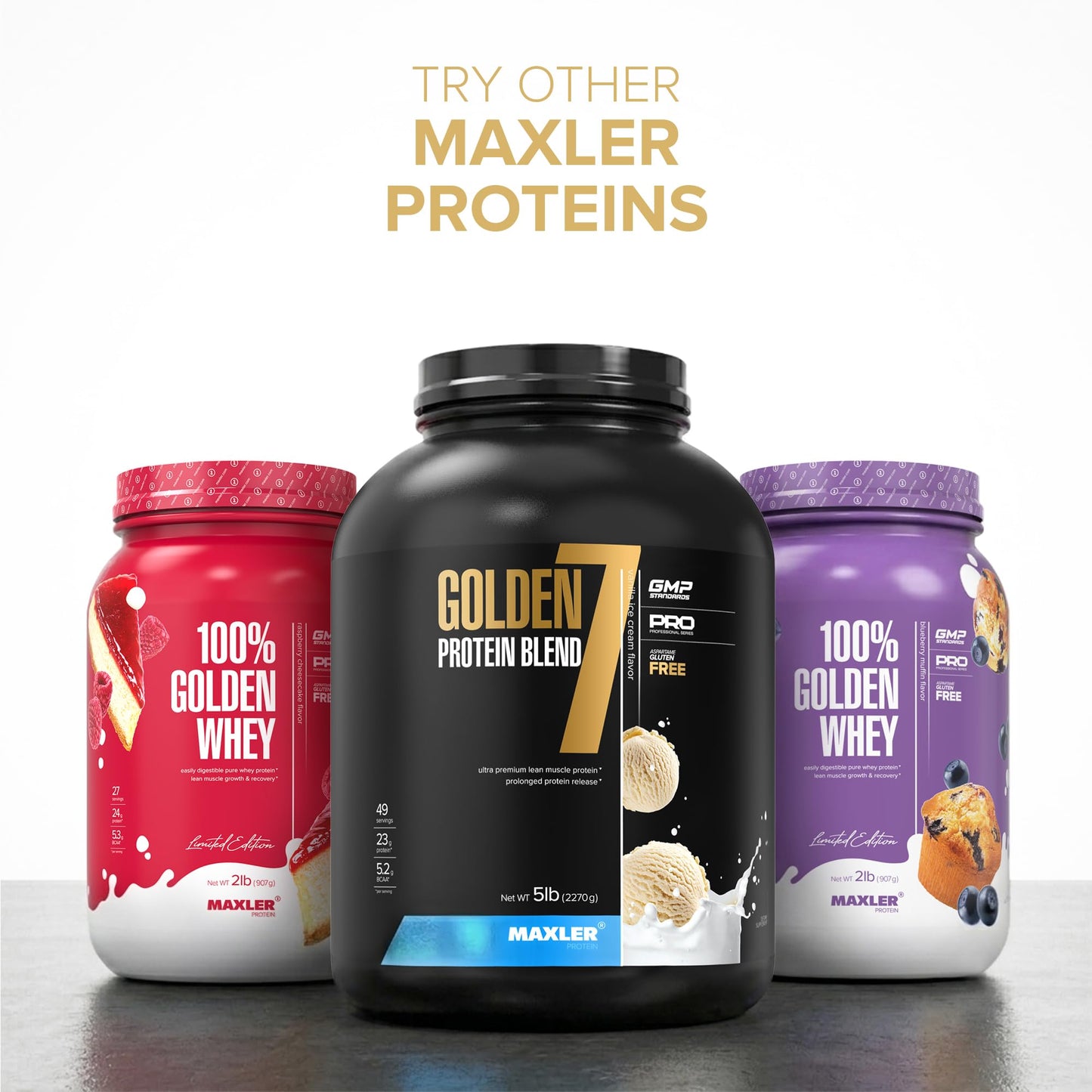 Maxler Golden 7 Protein Blend Protein Powder Salted Caramel, 5 lb, 80 Servings