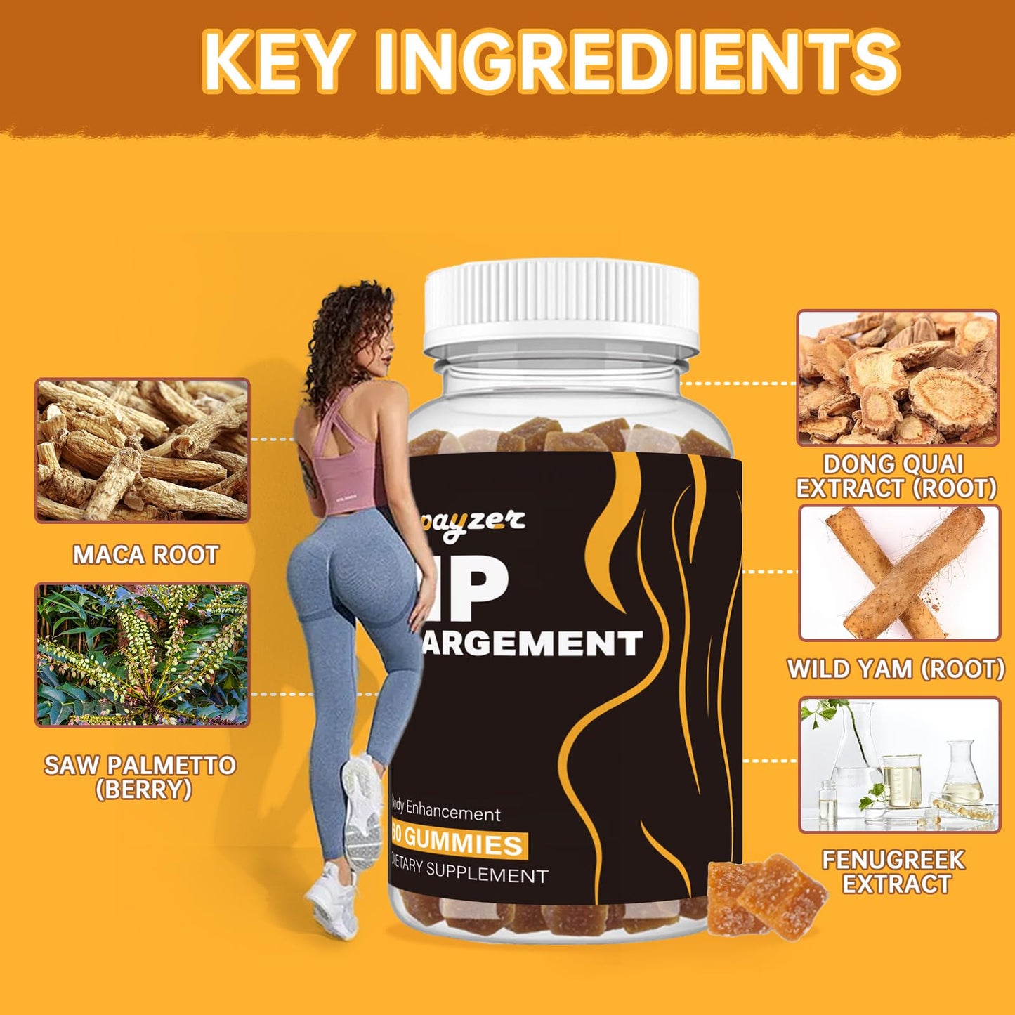 mopayzer Booty Gummies for Big Butt and Hips, 2 Count