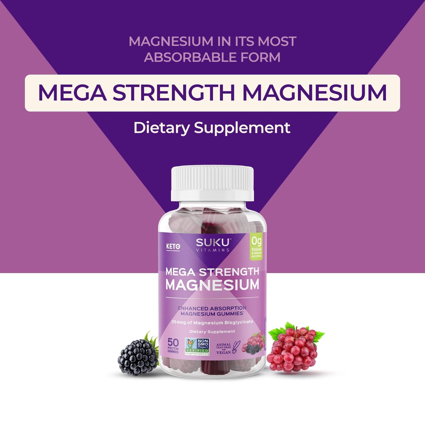 SUKU Mega Strength Magnesium - 177 mg Magnesium Bisglycinate - Gummy - 50 Count