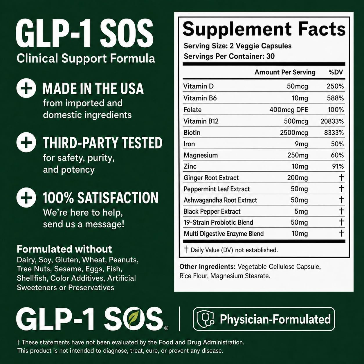 GLP-1 SOS Digestive Support for Ozempic Wegovy Mounjaro Zepbound Users – Constipation, Sulfur Burps, Bloating, Fatigue – Magnesium, Ginger, 19-Strain Probiotic, B12 – Physician-Formulated 60 Capsules
