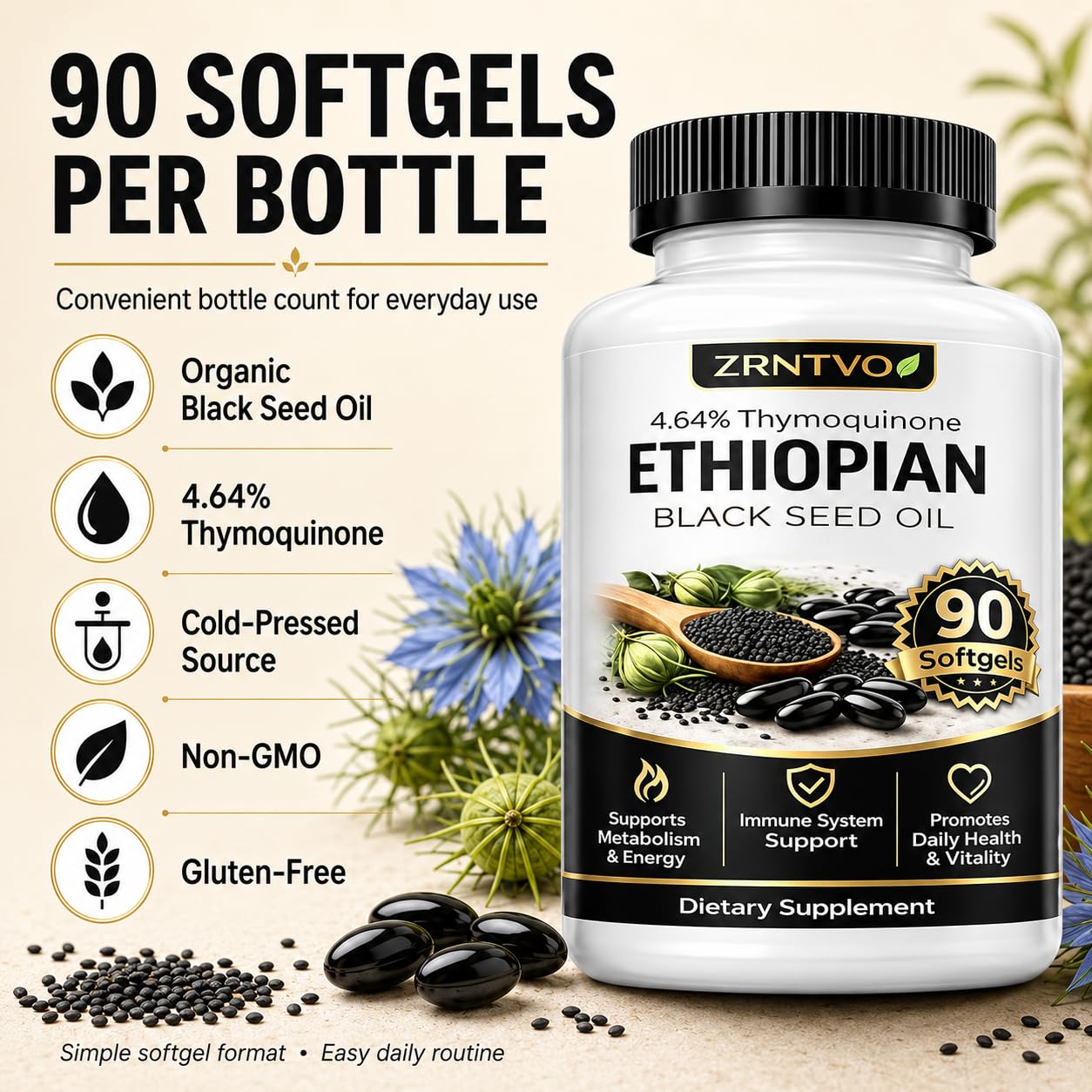 LOVIVA Ethiopian Black Seed Oil Softgel 90 Count