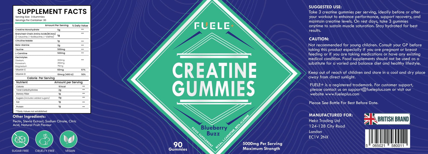 FUELE+ Creatine Blueberry Gummy 90 Count