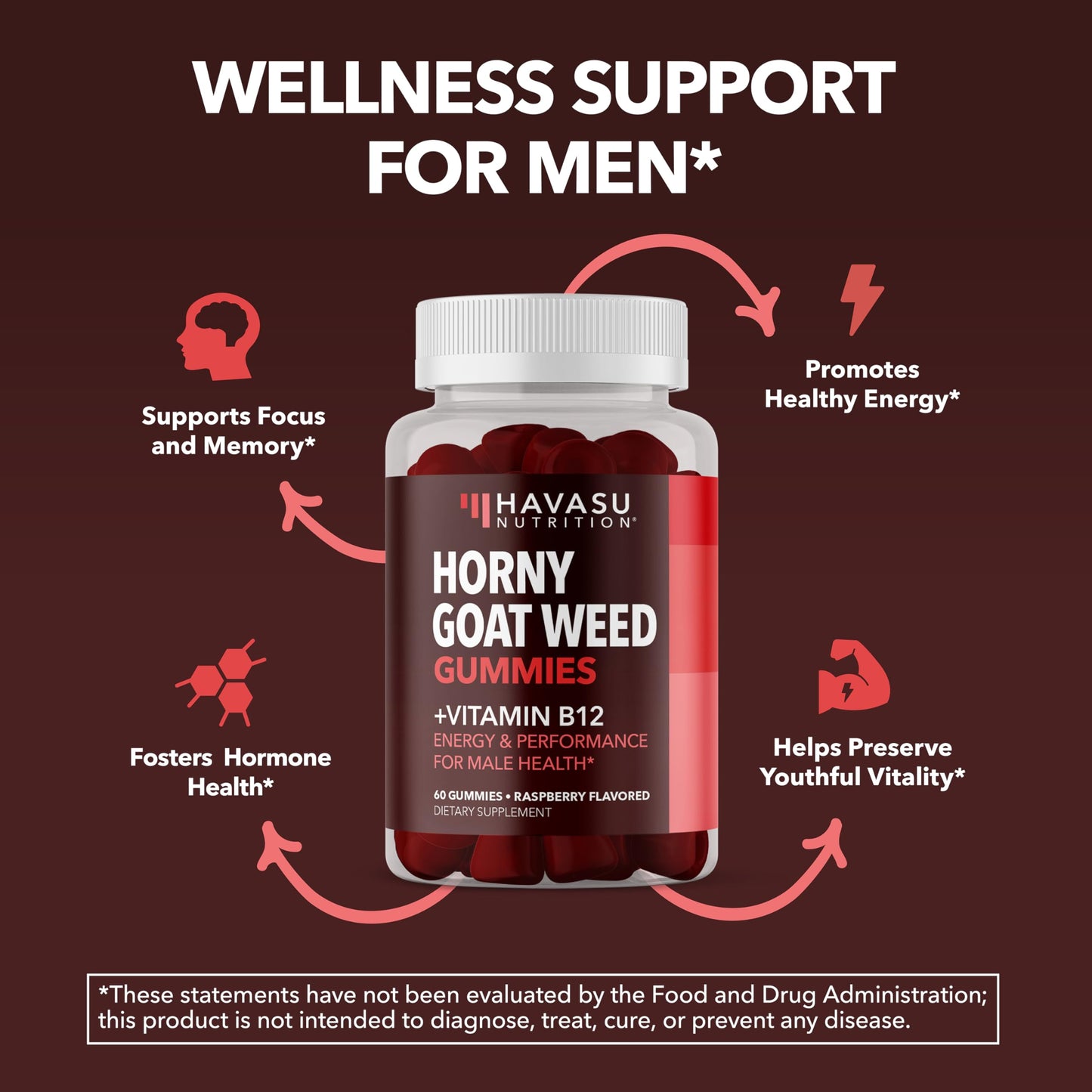 HAVASU NUTRITION Horny Goat Weed Gummies with Vitamin B12 - 60 Count