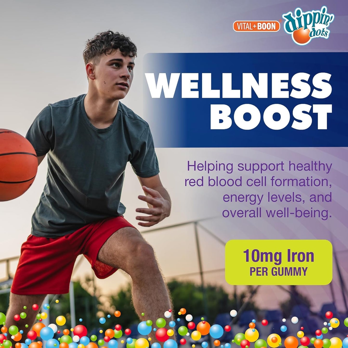 Vital+Boon Dippin' Dots Iron Gummies for Women, Vitamin C & B12, Gummy, 60 Count