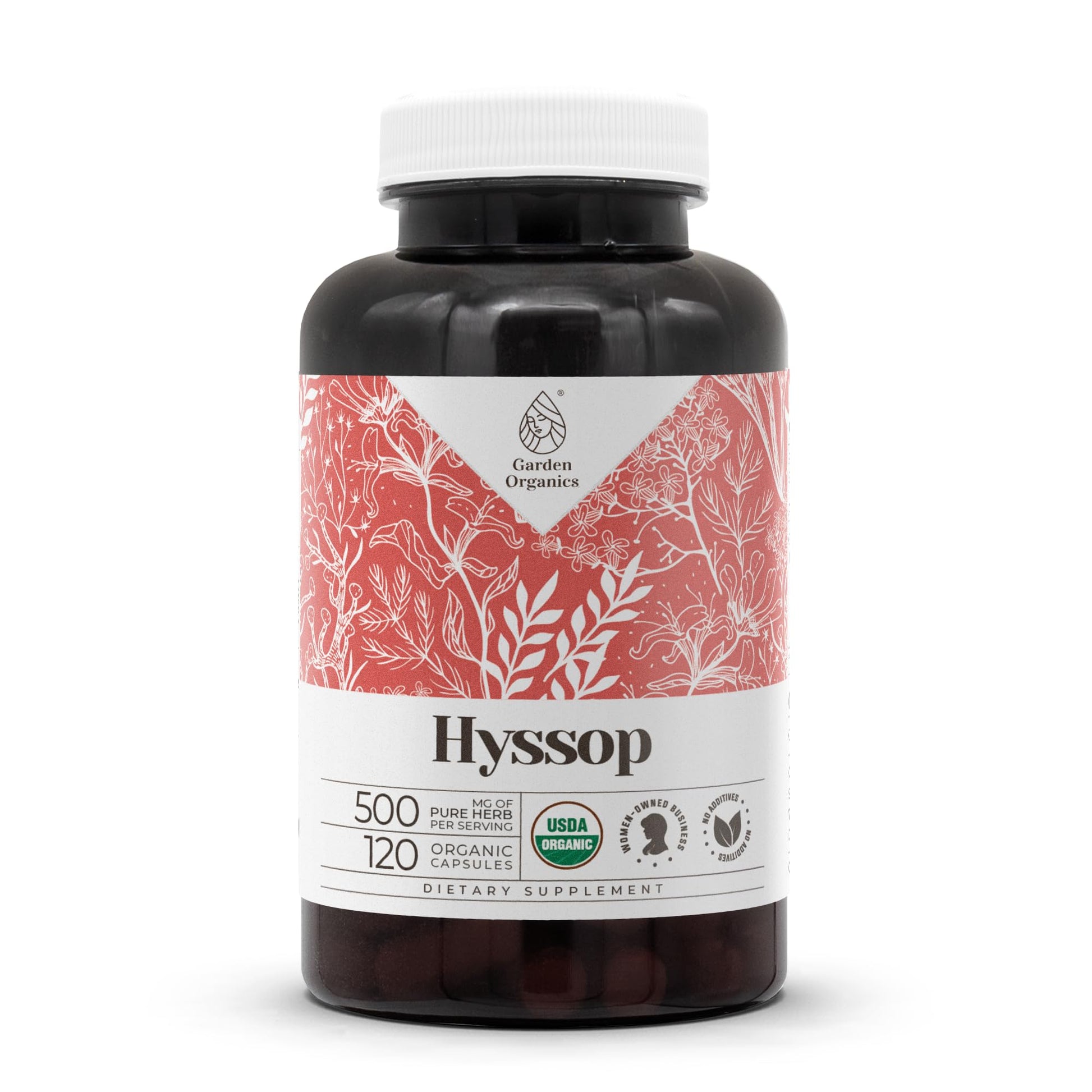 Garden Organics Hyssop USDA Organic High-Potency Natural Supplement, 120 Capsules