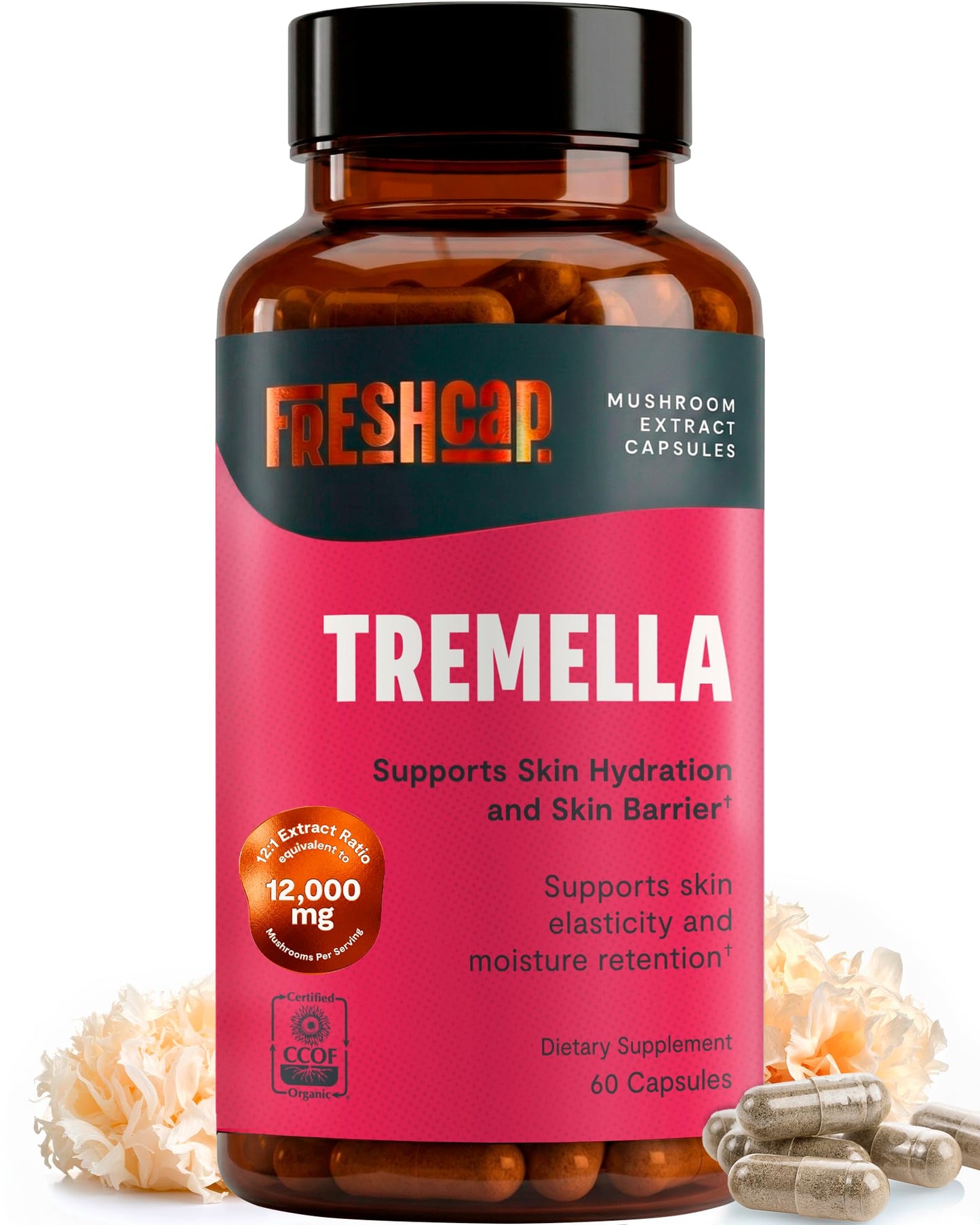 FreshCap Mushrooms Premium Organic Tremella Supplement Capsules, 60 Count