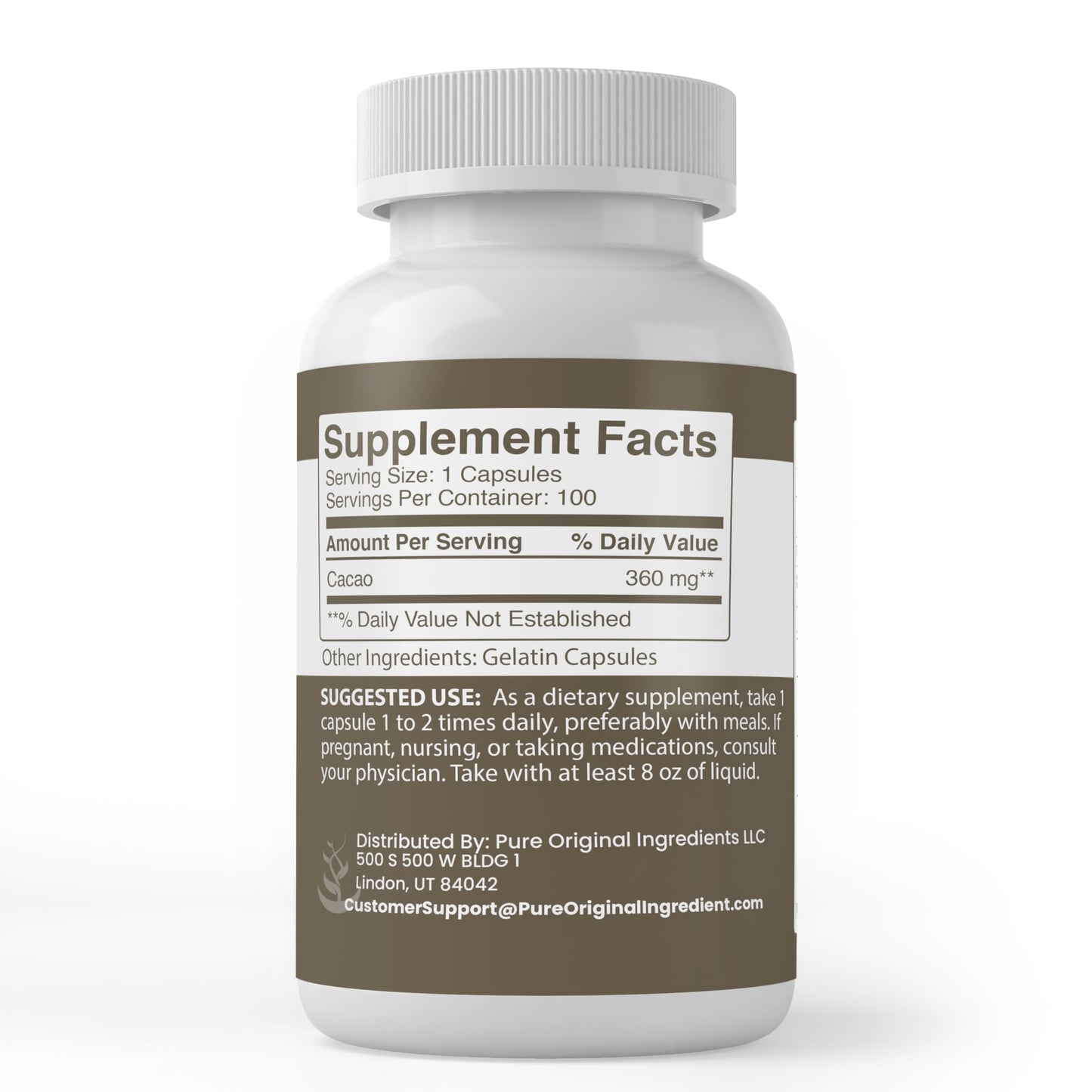 Pure Organic Ingredients Cacao Capsules, 200 Count