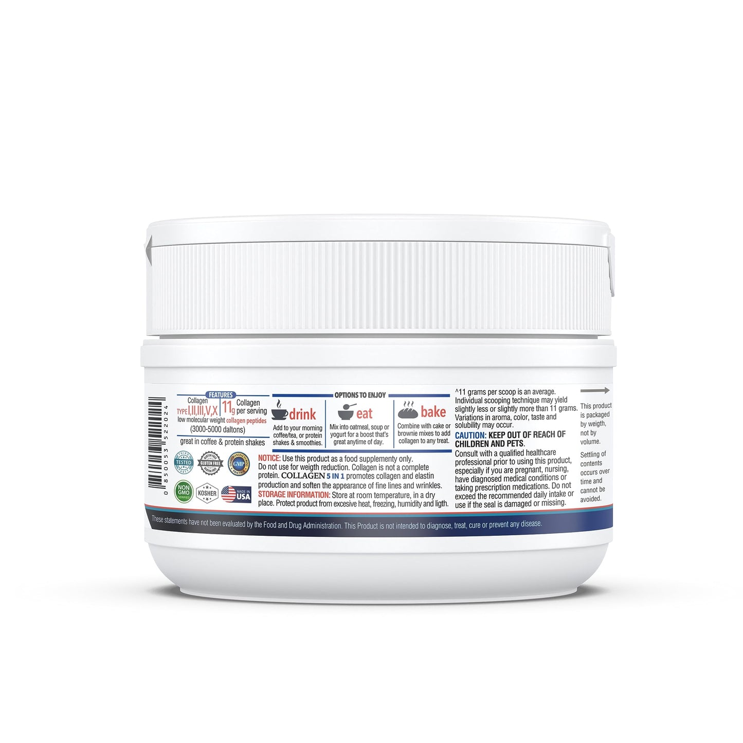 KAPPA NUTRITION Collagen Peptides Powder, 5 in 1 Multi-Collagen Advanced Complex with Hydrolyzed Collagen Peptides, 11.6 oz