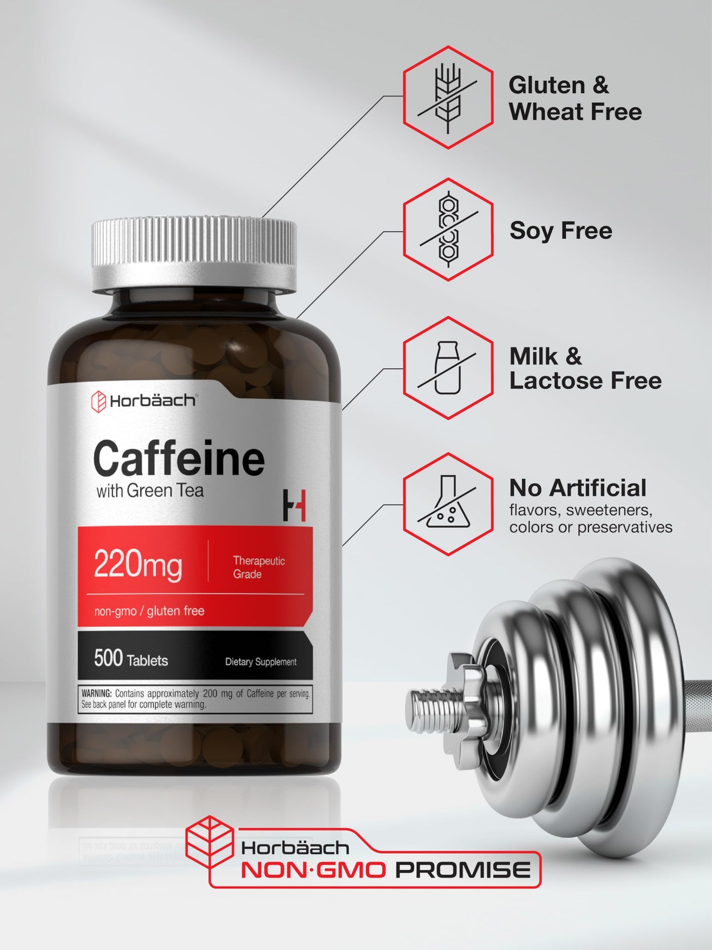 Horbäach Caffeine Tablets 220mg with Green Tea, 500 Tablets
