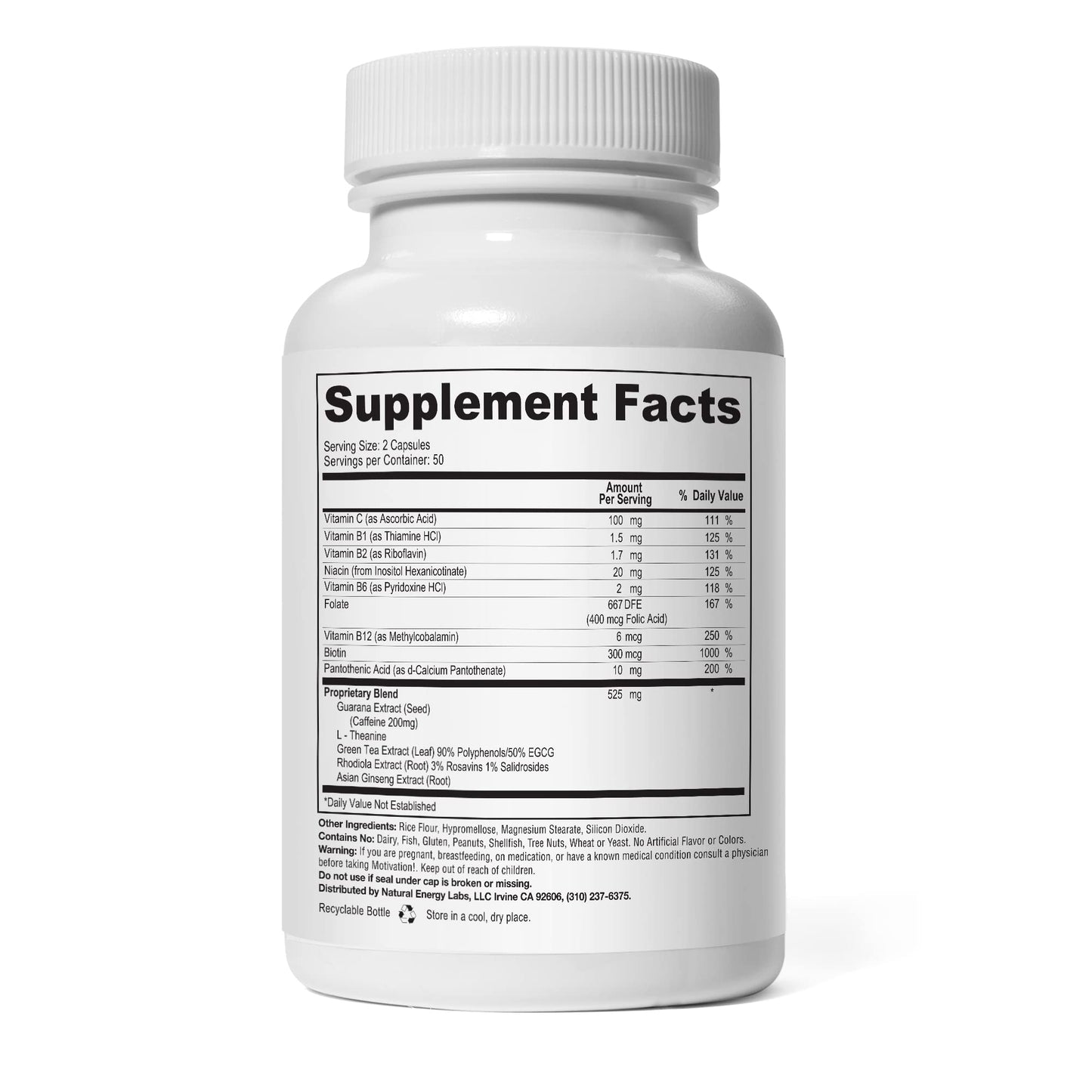 Motivation! Herbal Caffeine + Energy 500 Capsules