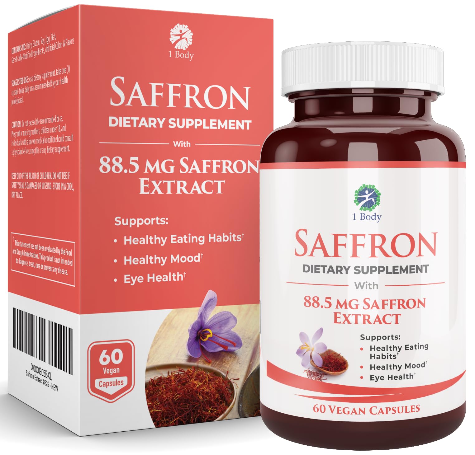 1 Body Saffron Extract Supplement Capsules, 60 Count