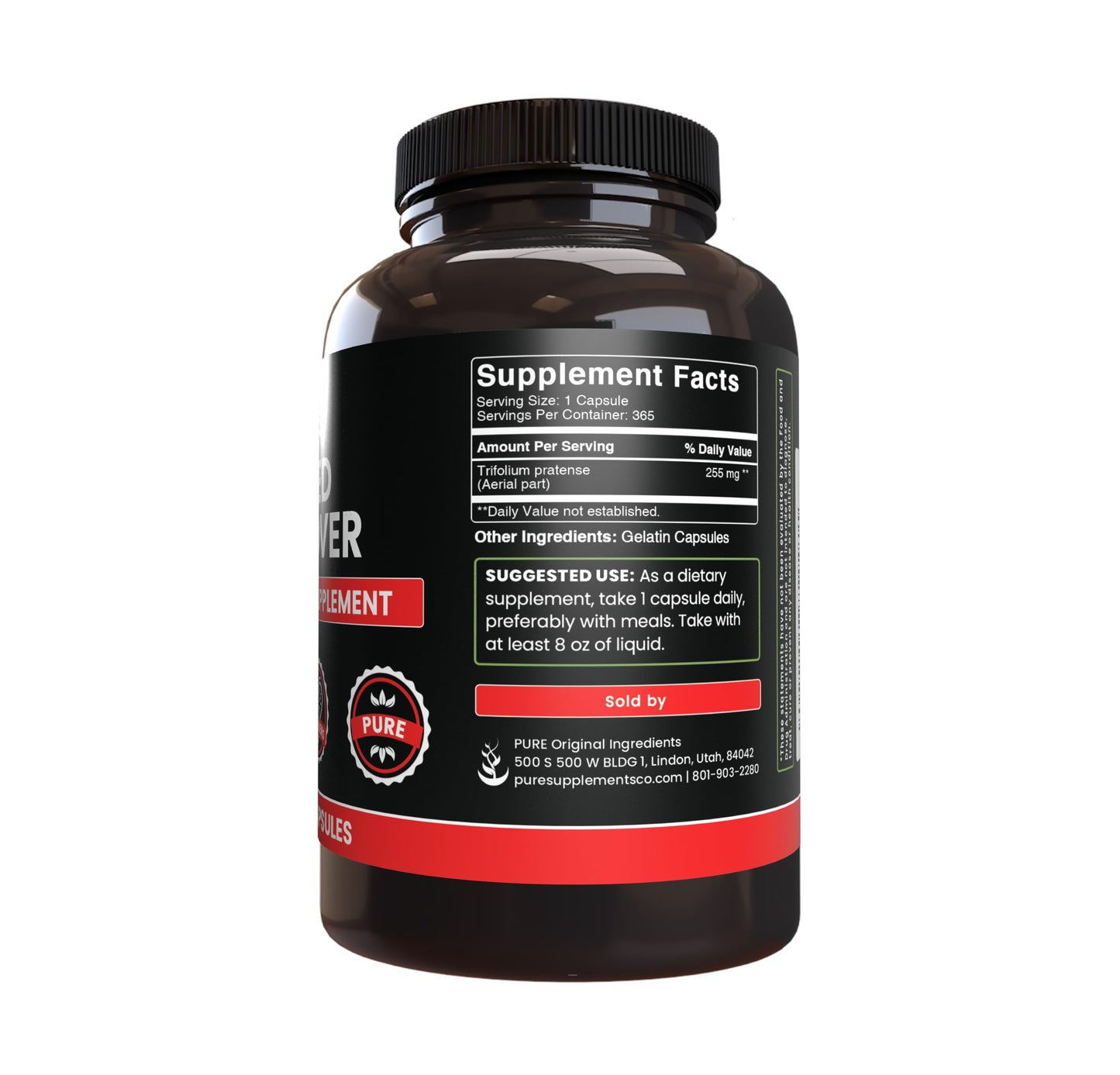 PURE ORIGINAL INGREDIENTS Red Clover Capsules 365 Capsules
