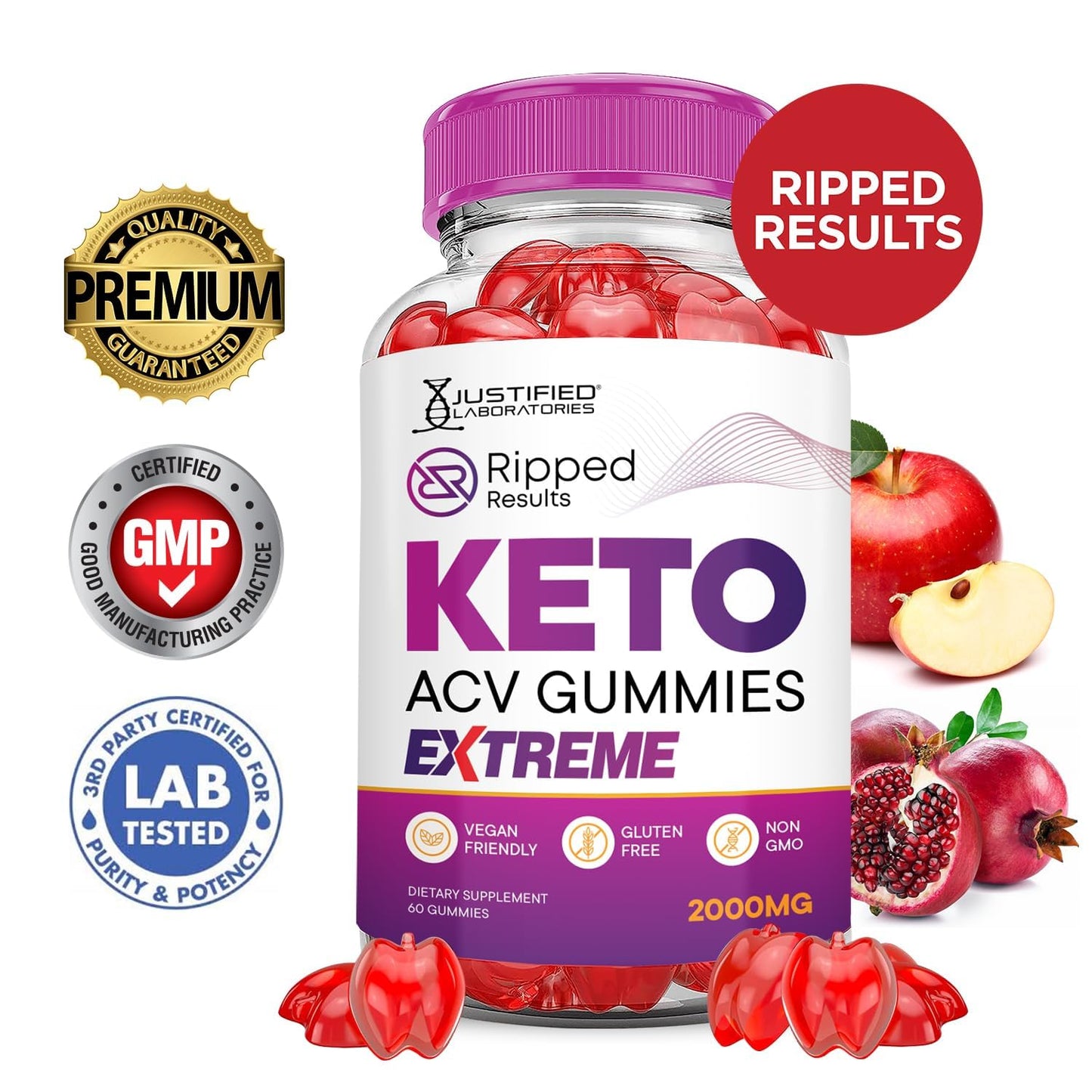 Justified Laboratories Ripped Results Keto ACV Extreme Gummies, 180 Count