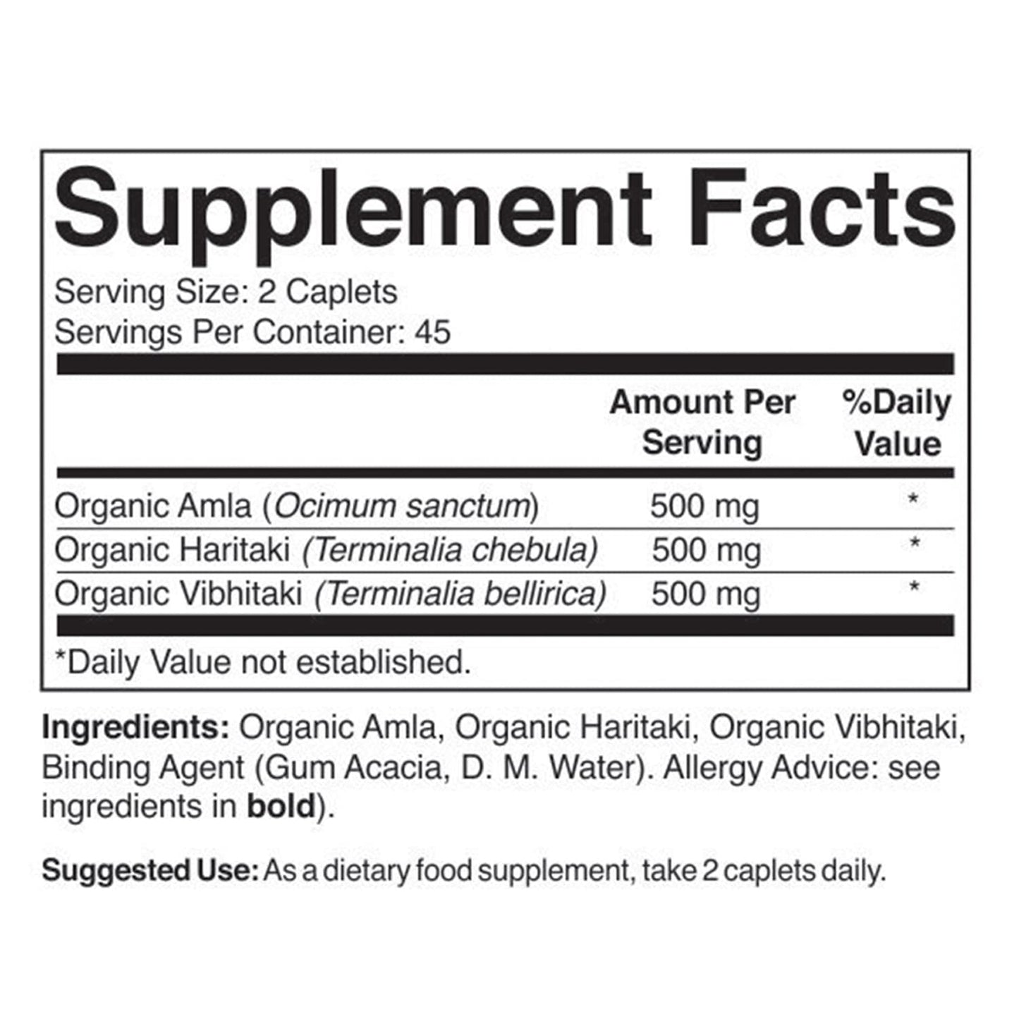 Brieofood Organic Triphala 1500mg Tablet, 90 Tablets