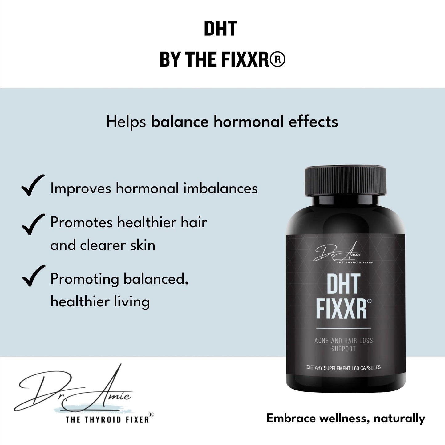 Fixxr DHT Support by Dr. Amie with Saw Palmetto and Nettles Acne and Hair Loss Support, 60 Capsules