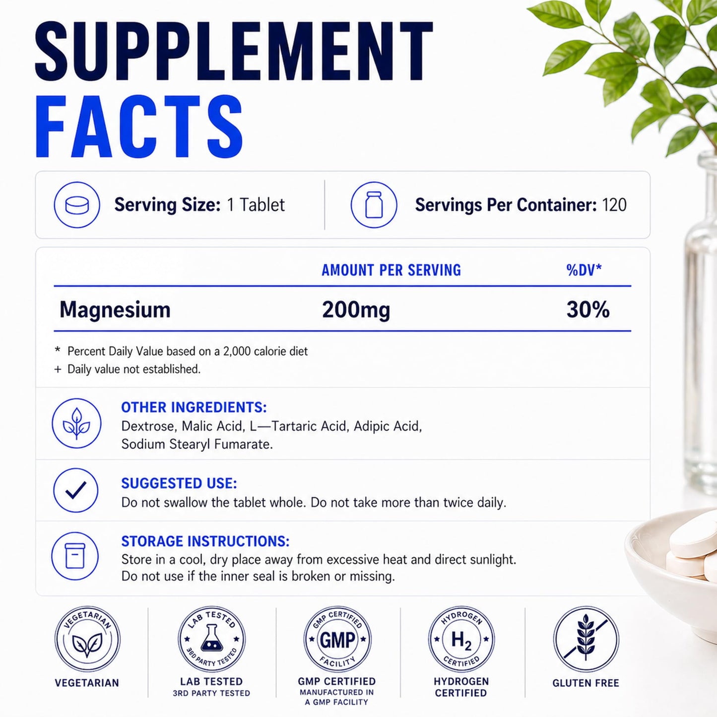 Trihood 16 PPM Molecular Hydrogen Water Tablets with Magnesium, 120 Tablets