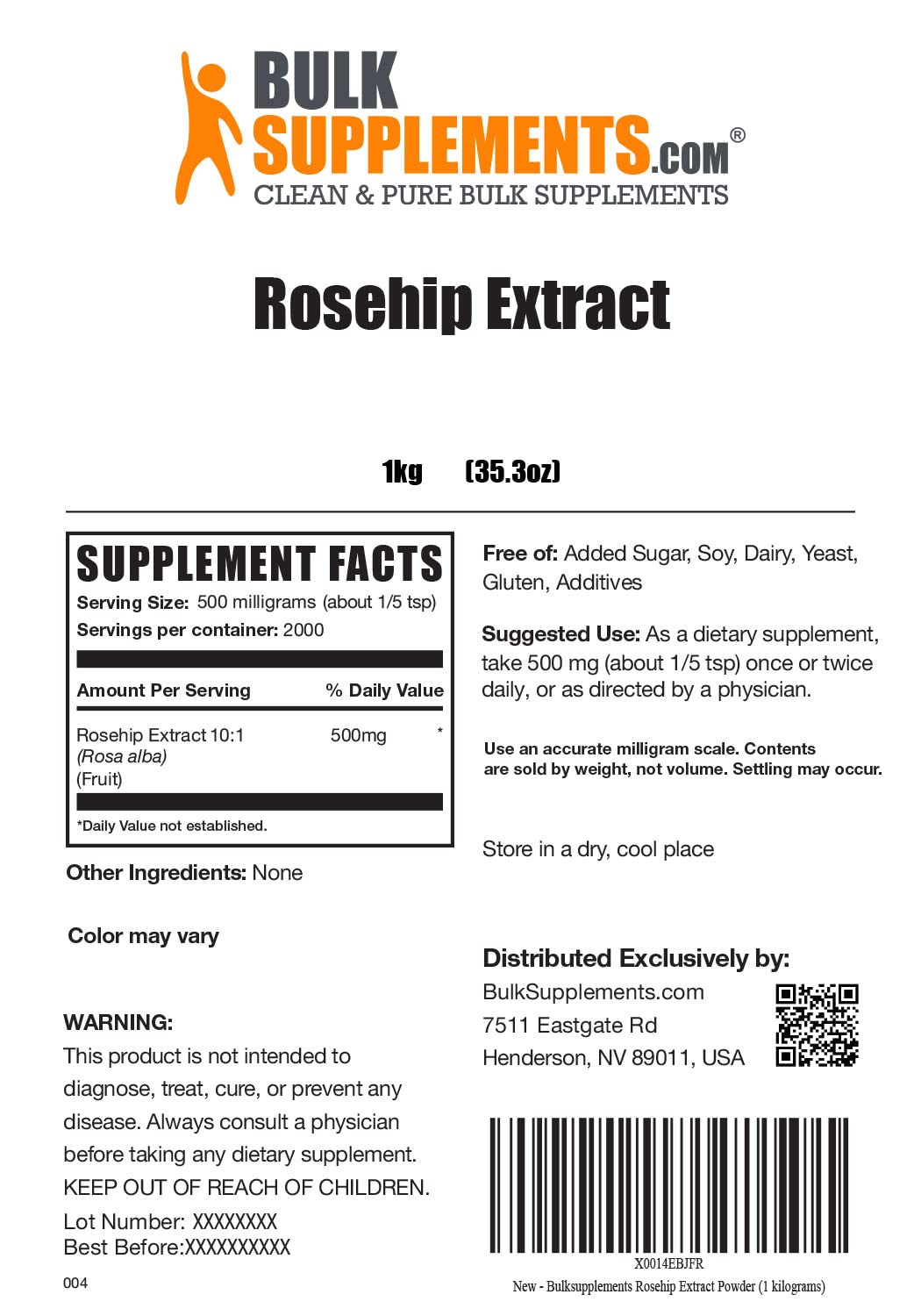 BulkSupplements Rosehip Extract Powder 176.19