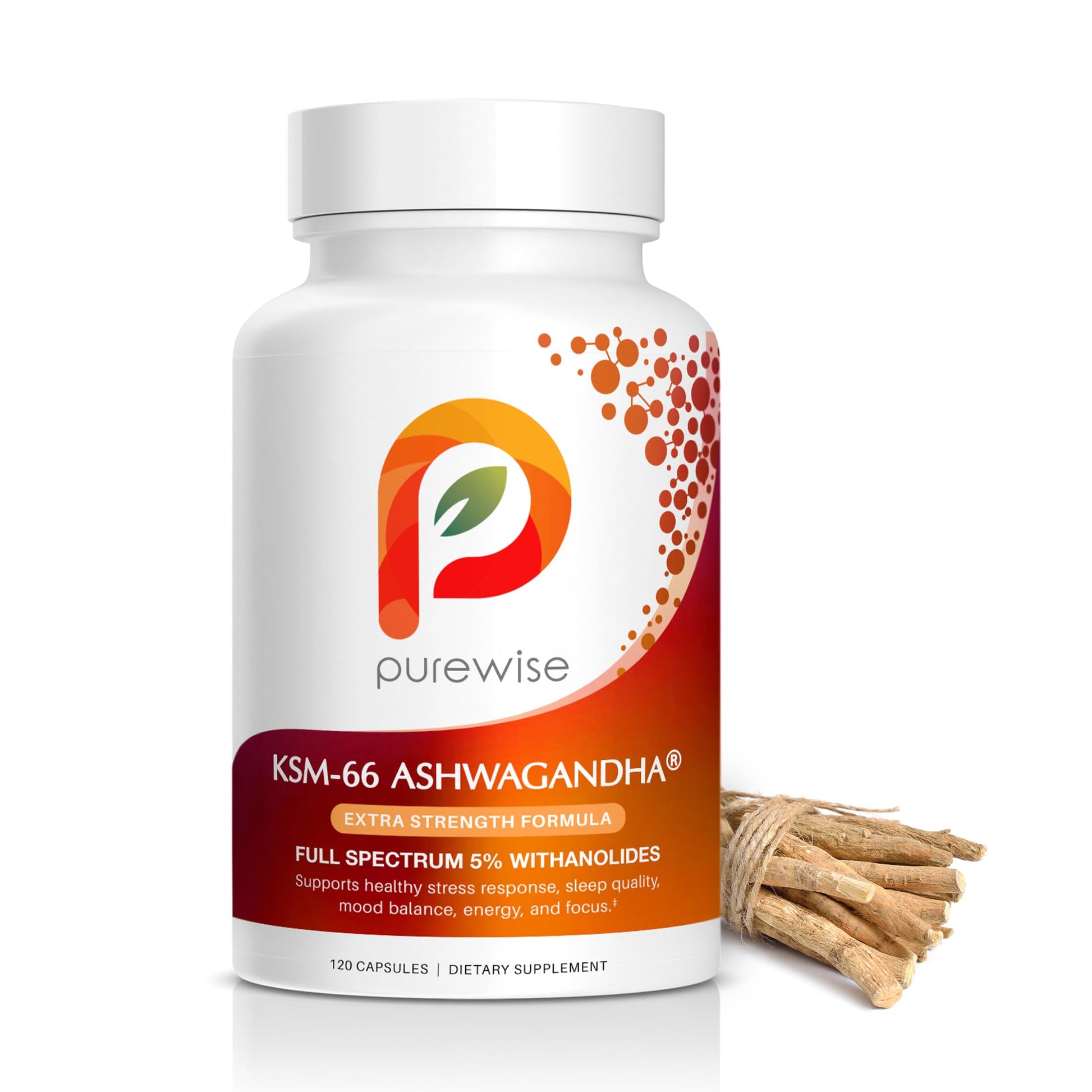PureWise KSM-66 Ashwagandha 600mg Extra Strength Formula 120 Capsules