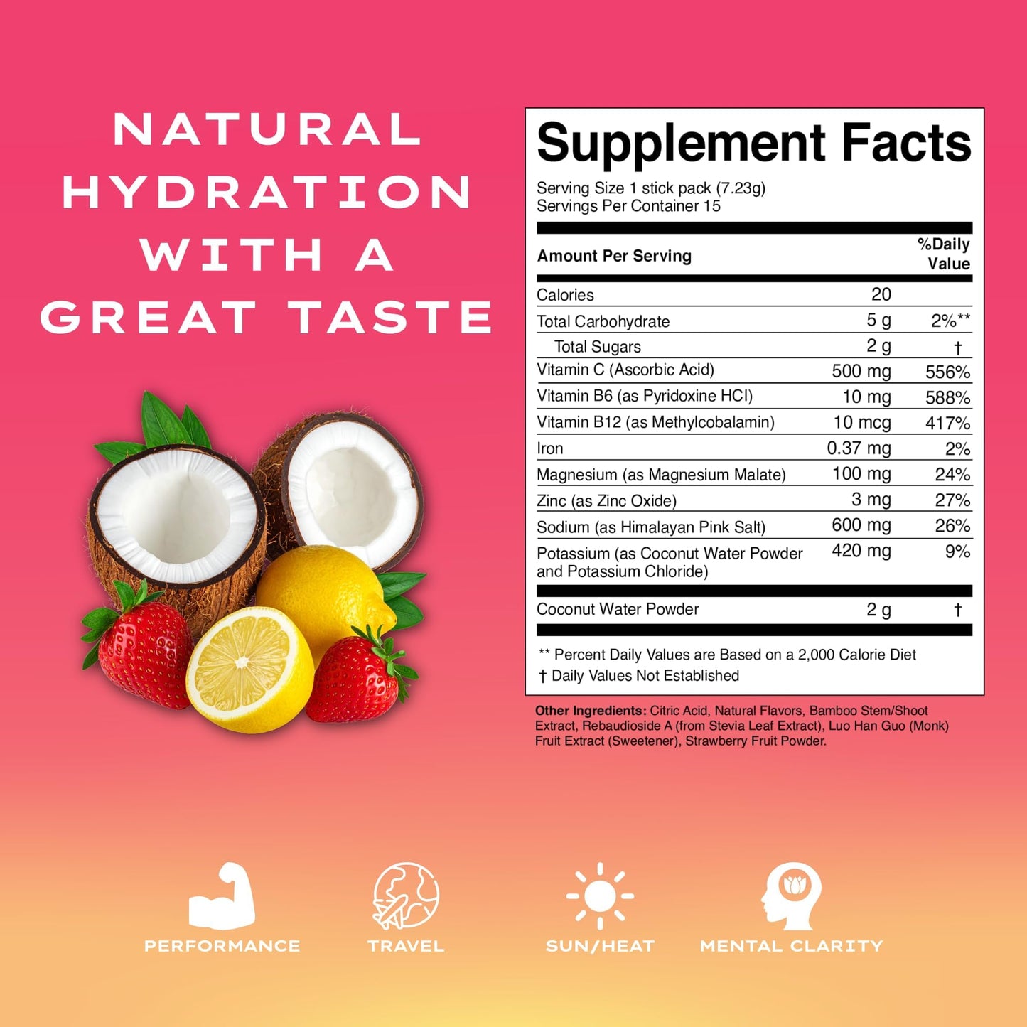 SUNLYTE Coconut Water Powder Hydration Electrolytes – Strawberry Lemonade, 3.83 Ounce