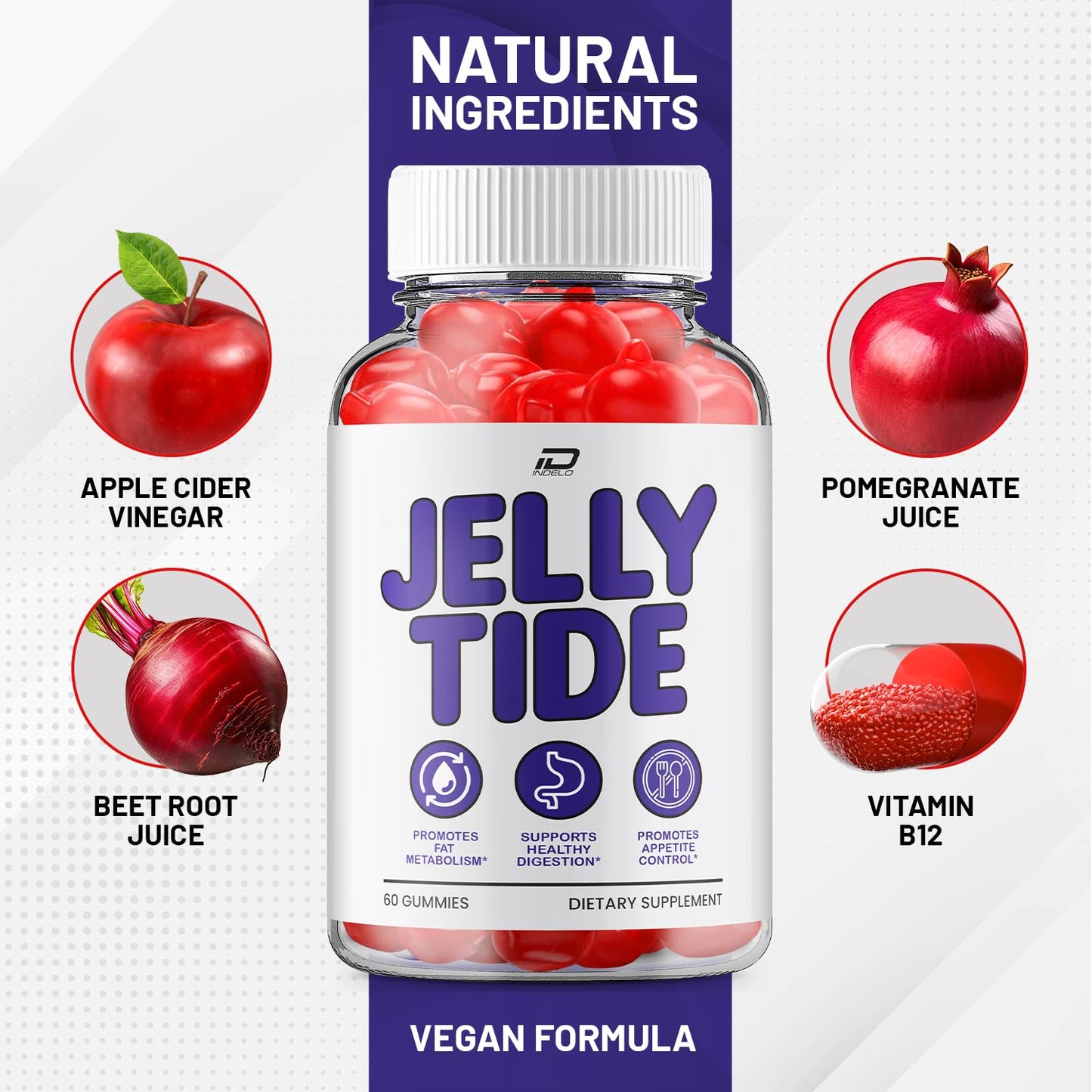 Indelo Jelly Tide ACV Gummies, Gummy, 60 Gummies