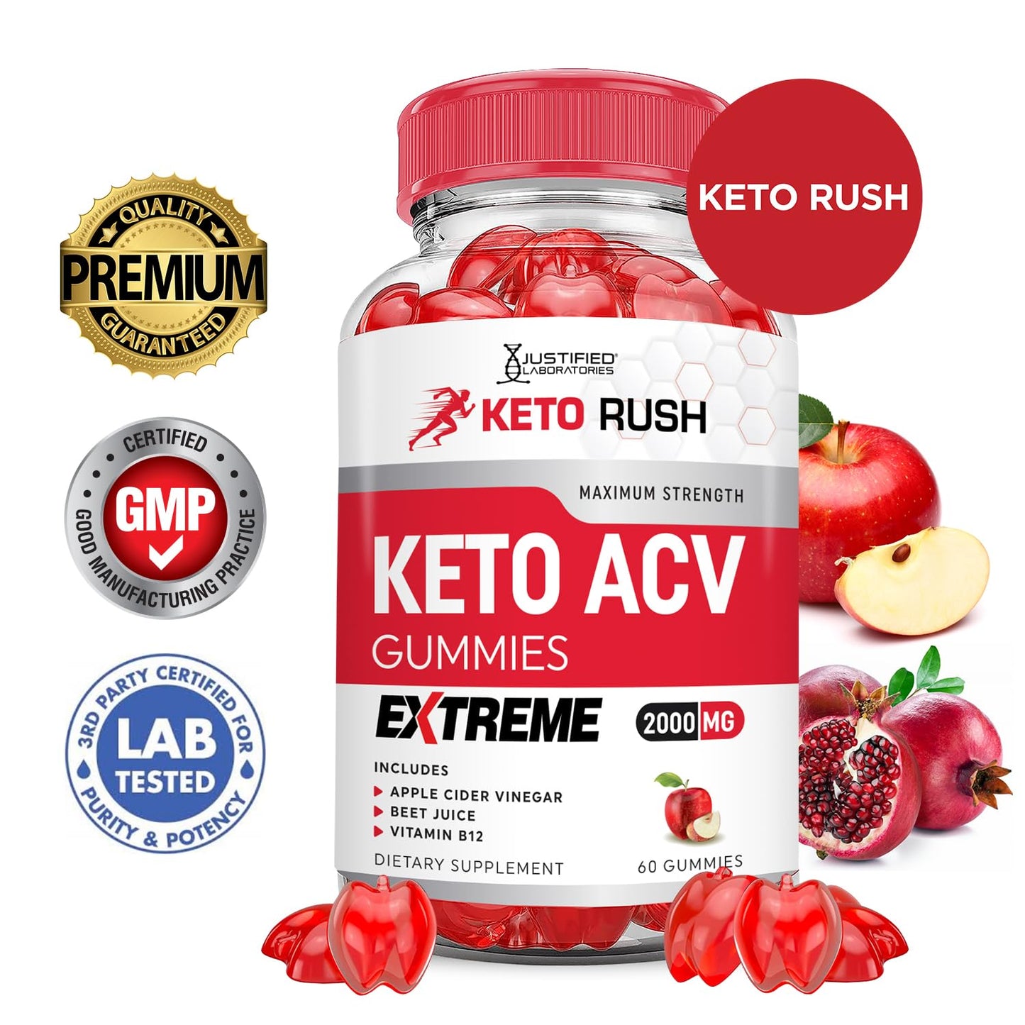 Justified Laboratories Keto Rush Keto ACV Gummies Extreme 2000MG, 120 Gummies