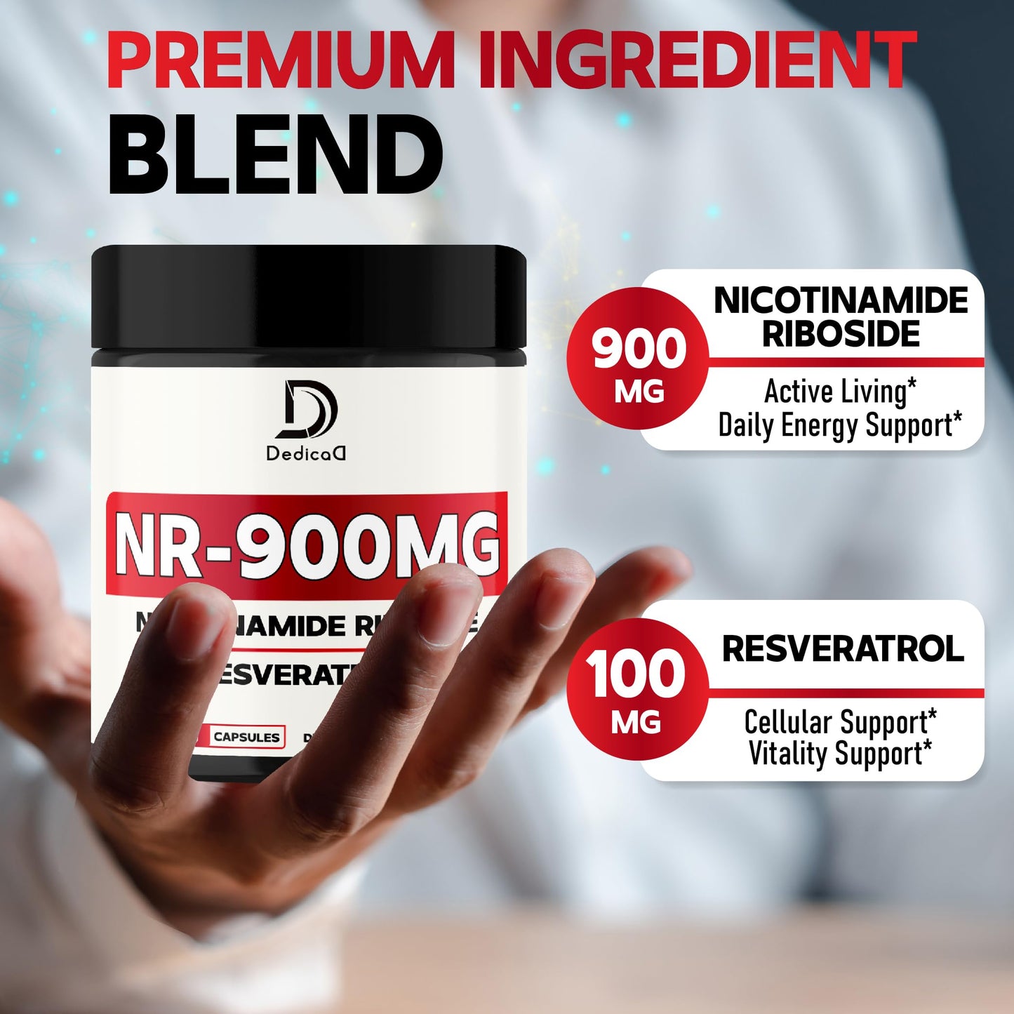 DEDICAD NAD Nicotinamide Riboside Resveratrol Plus Resveratrol Capsules 80 Count