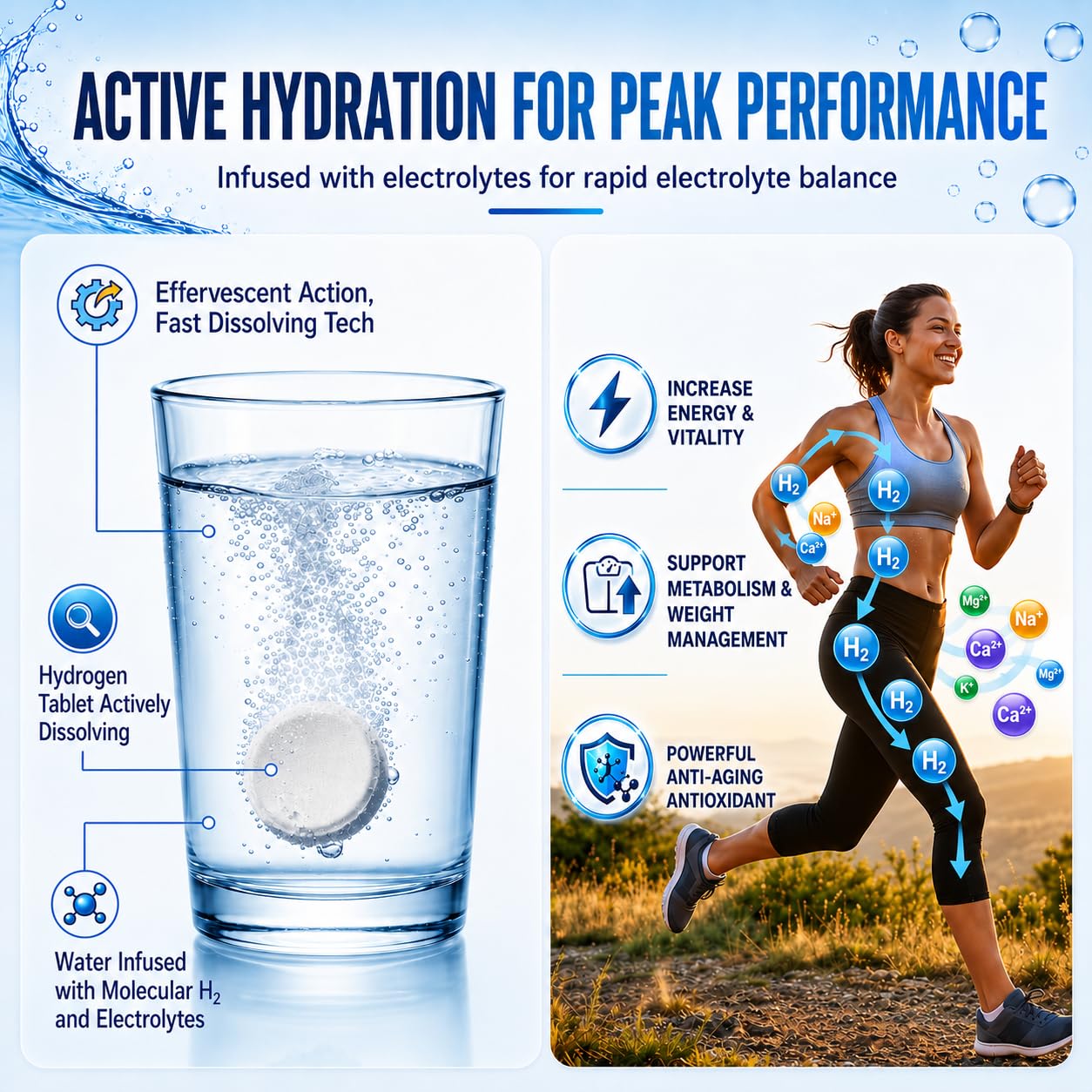 DVO H2 Hydrogen Water Tablets – Electrolytes & Magnesium Supplement, Fast Dissolve Hydration with Molecular Hydrogen, Antioxidants, Energy & Recovery Support – Sugar-Free, Vegan, 45 Tablets