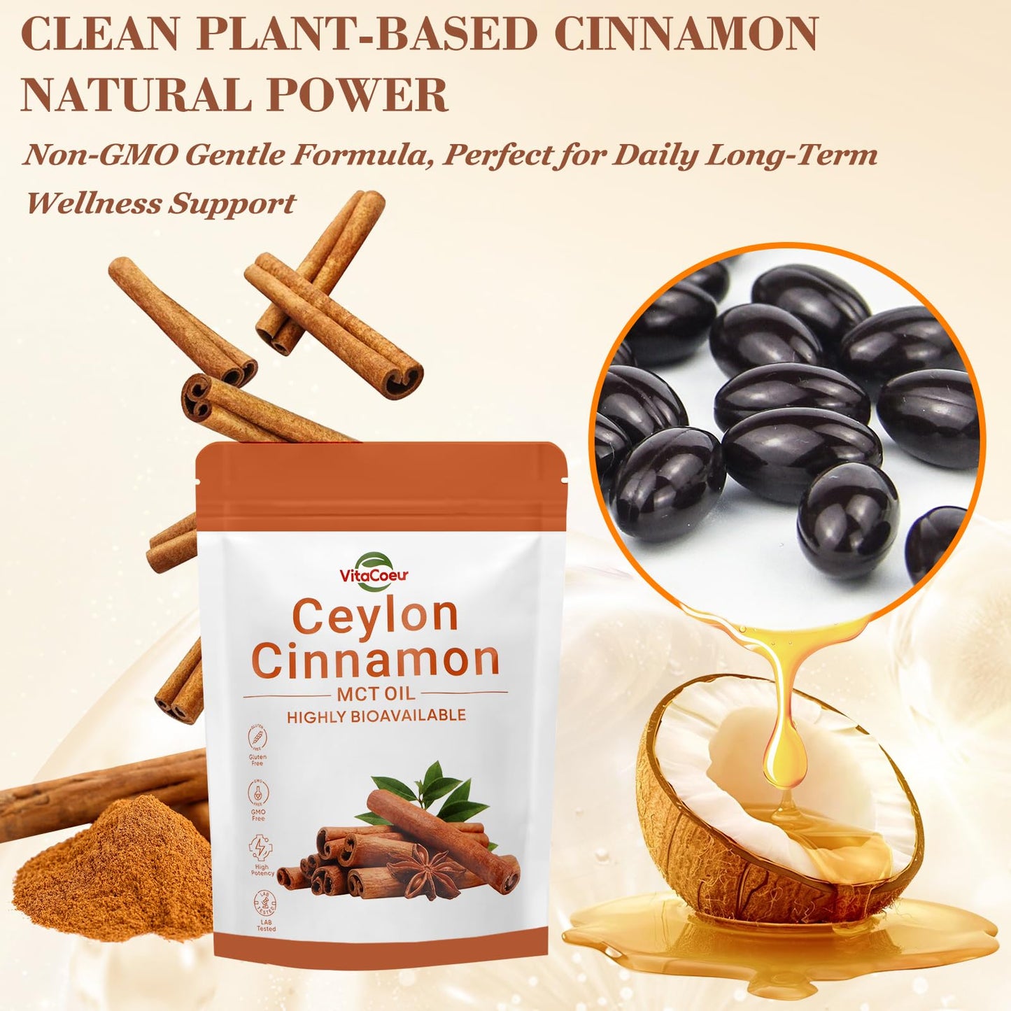 VitaCoeur Ceylon Cinnamon Softgels with MCT Oil 300 Softgels