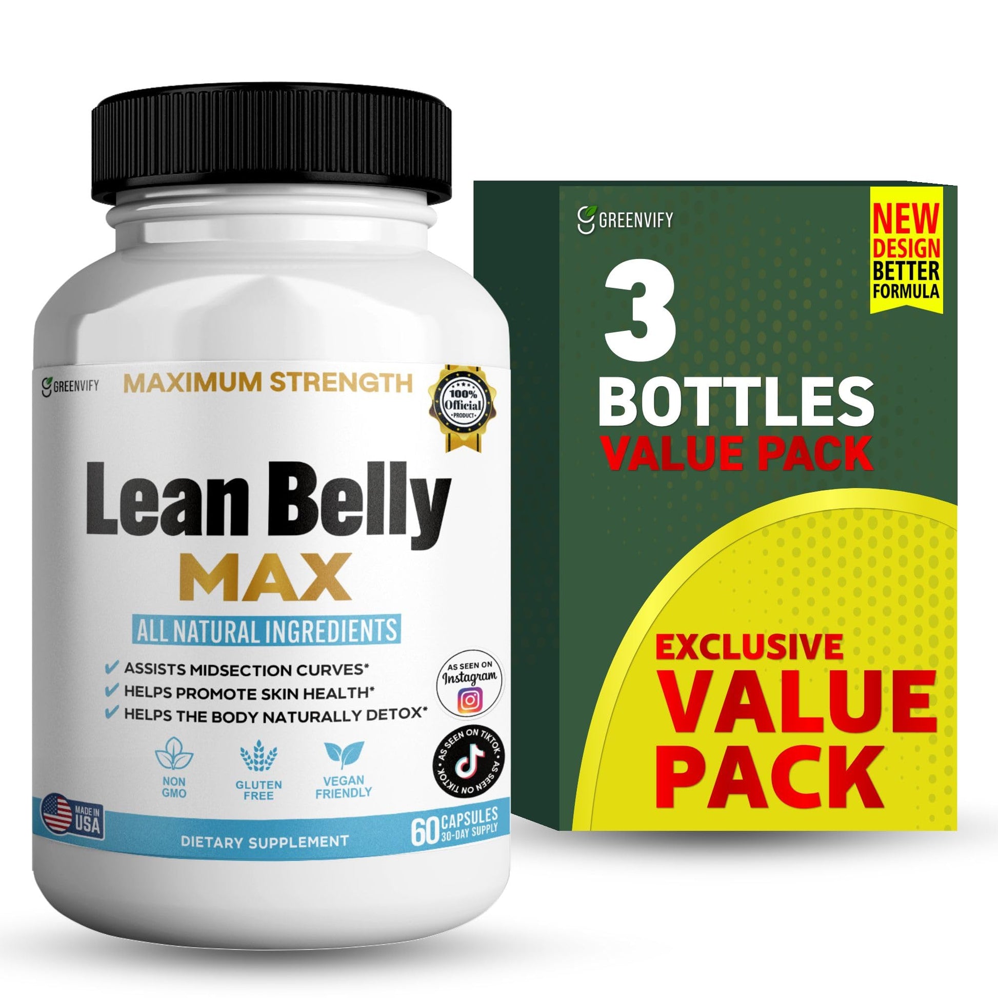 GREENVIFY Lean Belly Max Natural Supplement Capsule, 60 Capsules