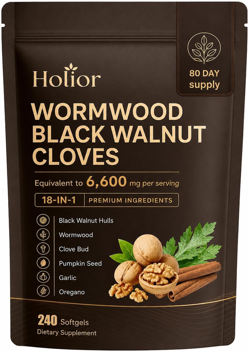 REN essentials Holior Wormwood Black Walnut Cloves 18-in-1 Herbal Supplement Softgels 240