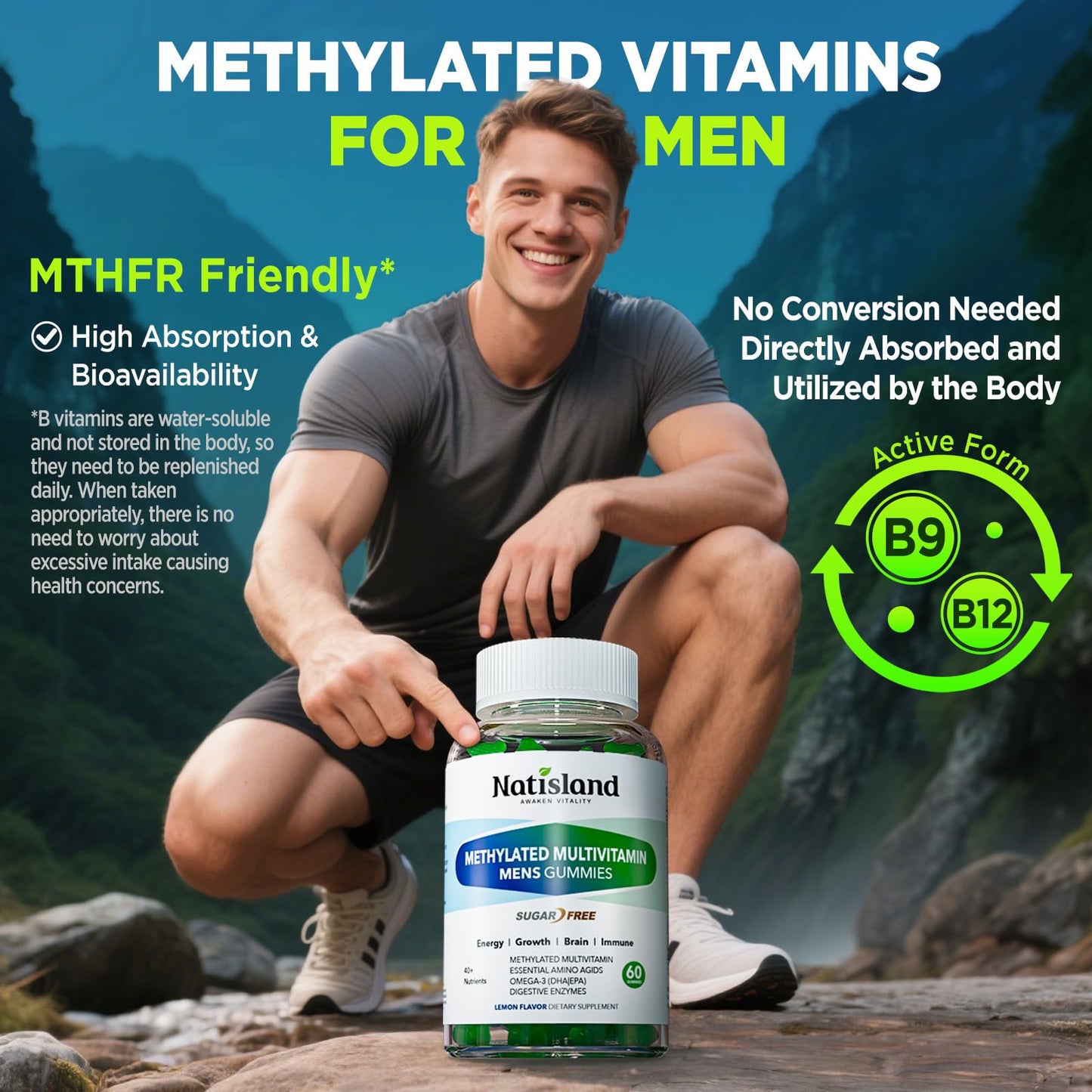 NATISLAND Methylated Multivitamin for Men Gummies 60 Count