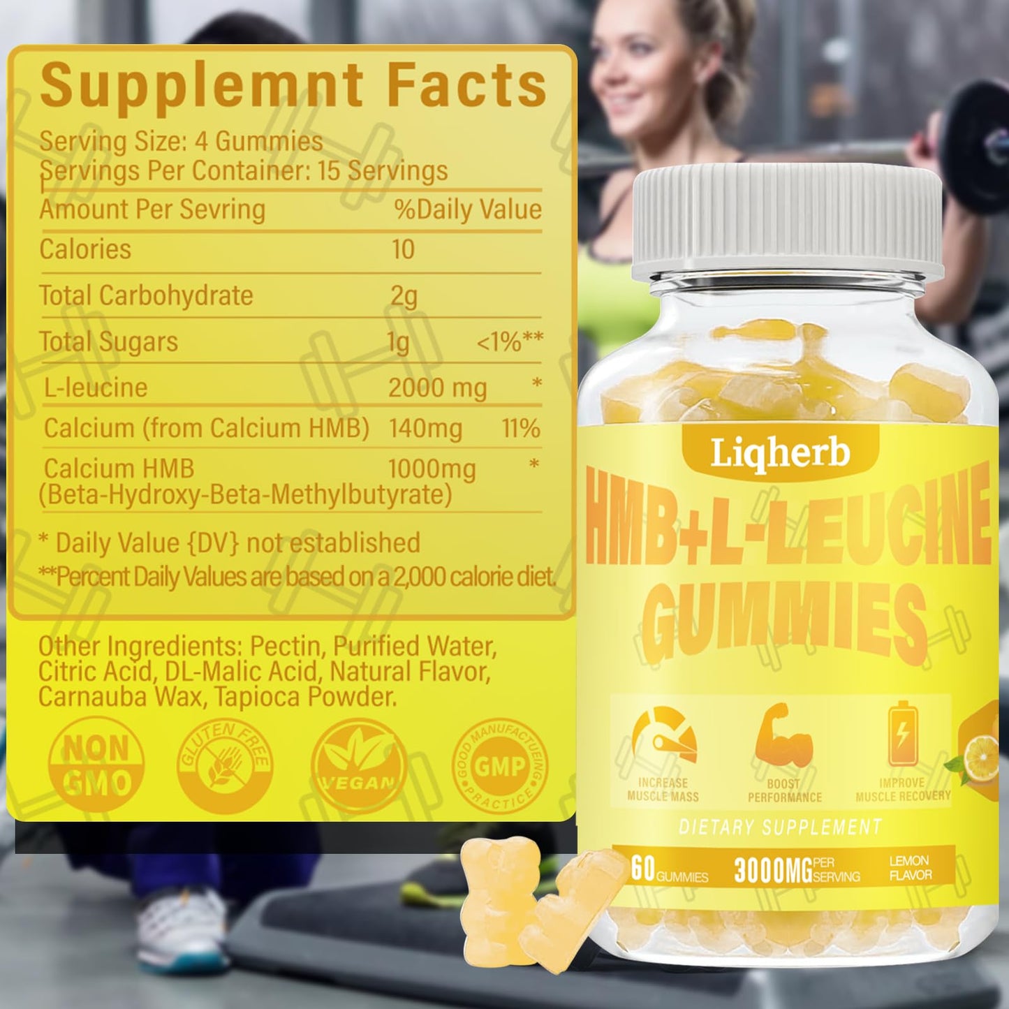 Liqherb HMB and Leucine Gummies with 3000mg HMB and L-Leucine, 120 Gummies