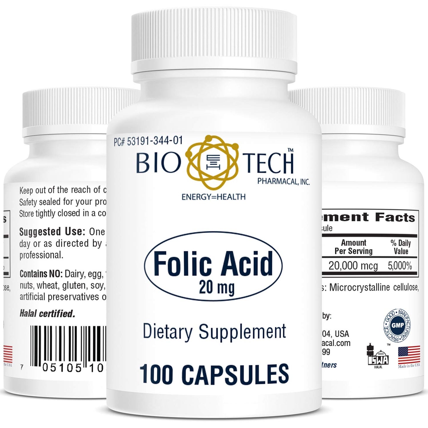 Bio-Tech Pharmacal Folic Acid 20mg Capsule, 100 Count